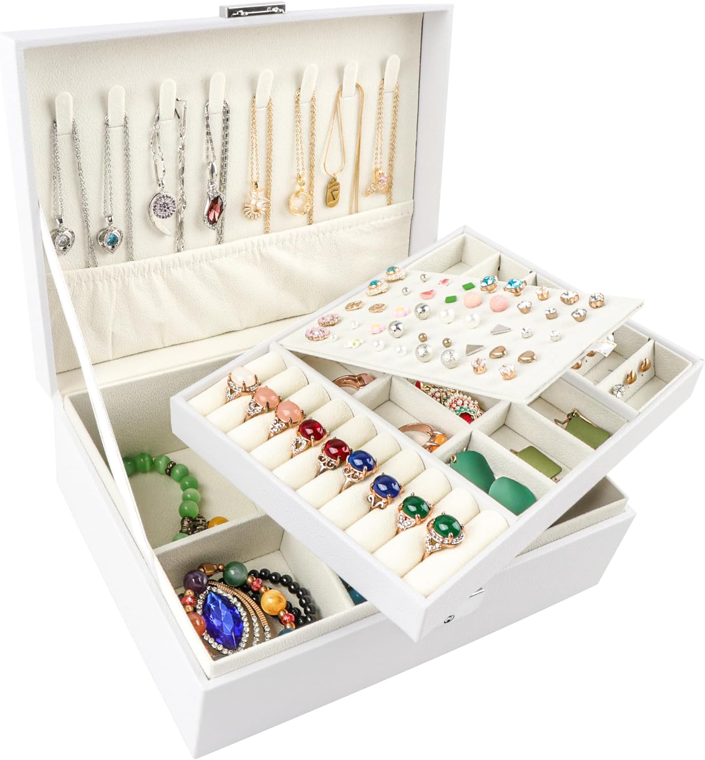 Homeanda Jewellery boxes 2 layer jewellery box Leather jewellery boxes for Women...