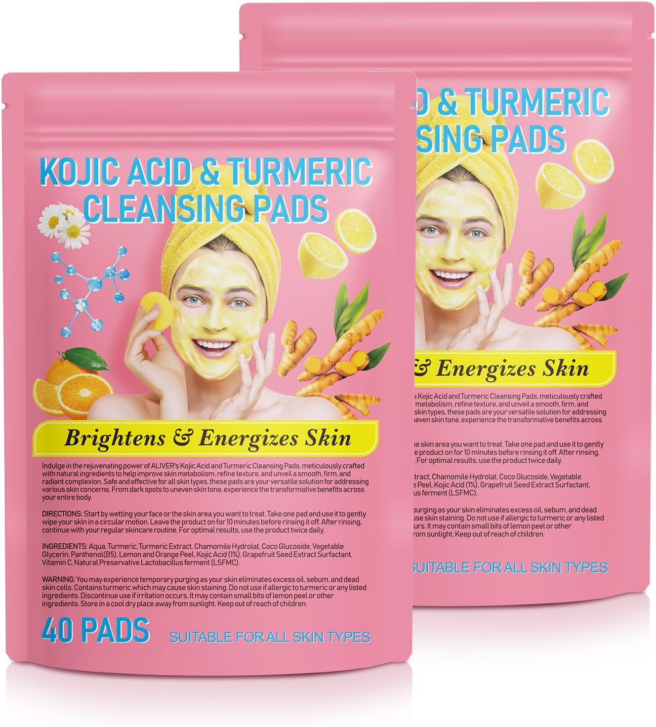 Kojic Acid and Turmeric Pads, Turmeric Kojic Acid Cleaning Pads, Turmeric Exfoli...