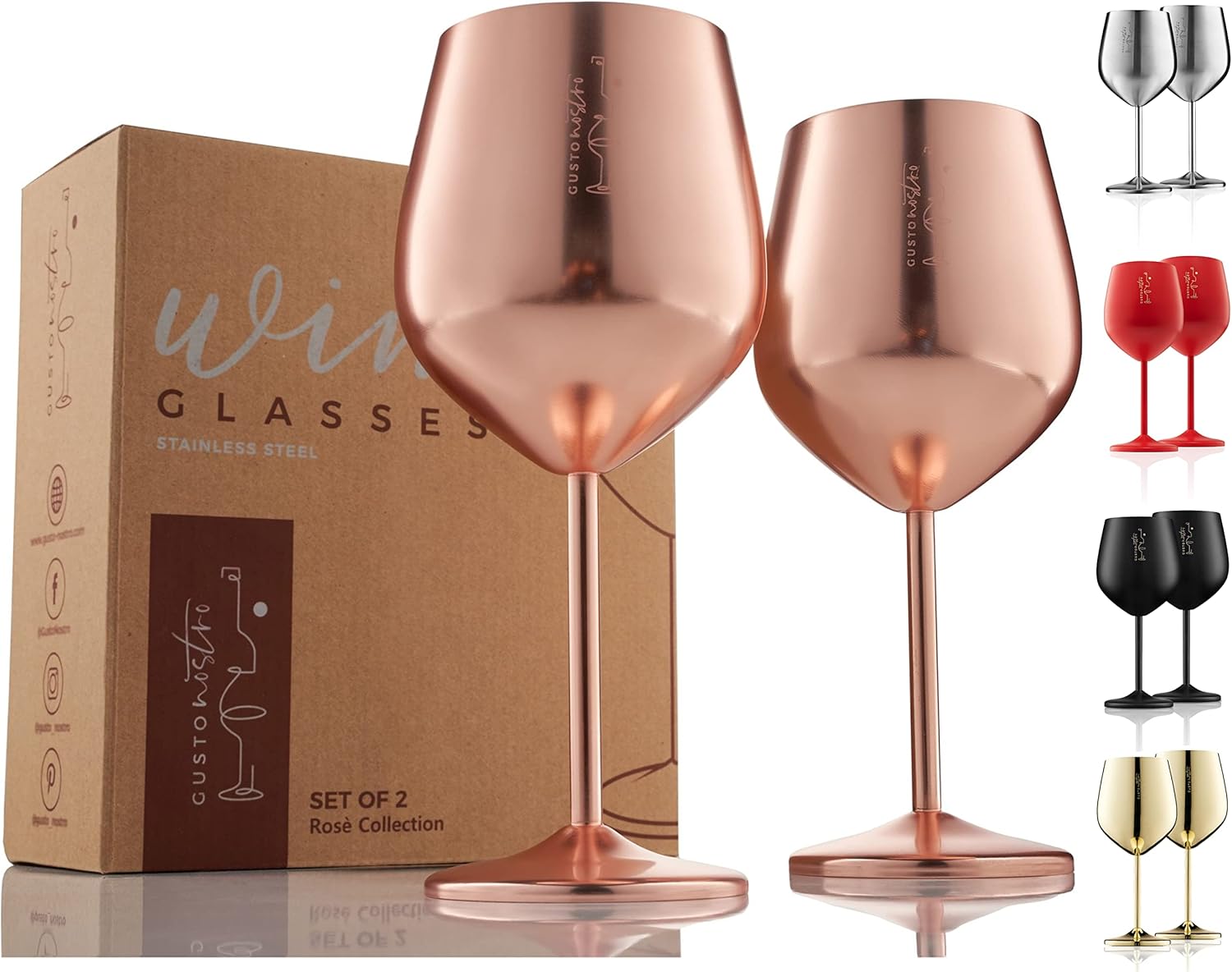 Gusto Nostro Stainless Steel Wine Glass - 18 oz - Unbreakable Rose Gold Wine Gla...