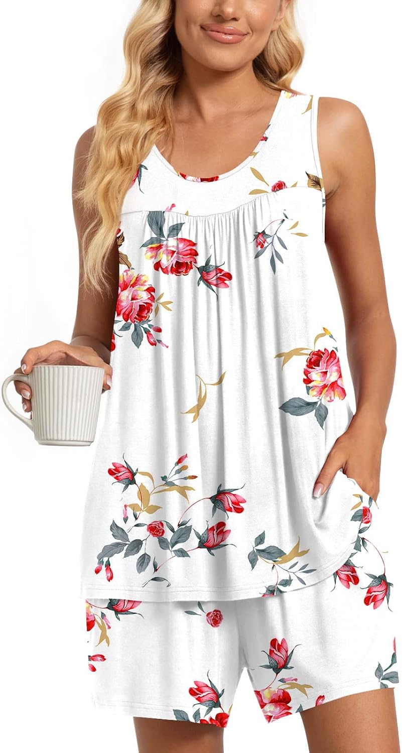 TAOHUADAO 2 Piece Women's Sleeveless Pajama Sets, Lounge Sleepwear Ladies Pjs Se...