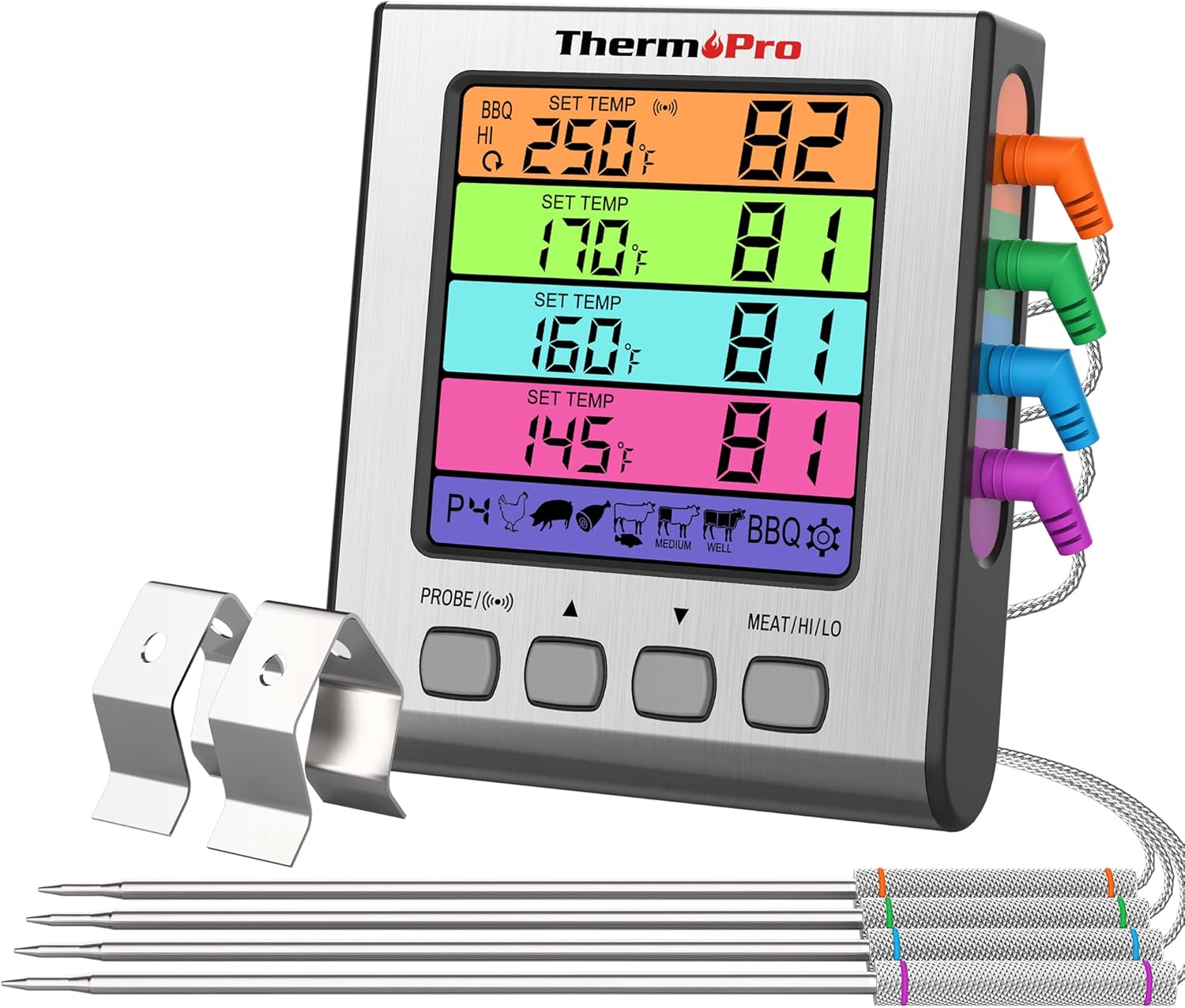ThermoPro TP17H Digital Meat Thermometer with 4 Temperature Probes, HI/LOW Alarm...