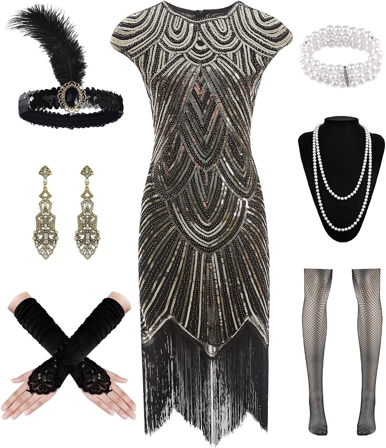 WILDPARTY 1920s Women Flapper Dresses Sequin Dresses Vintage Lace Fringed Cockta...
