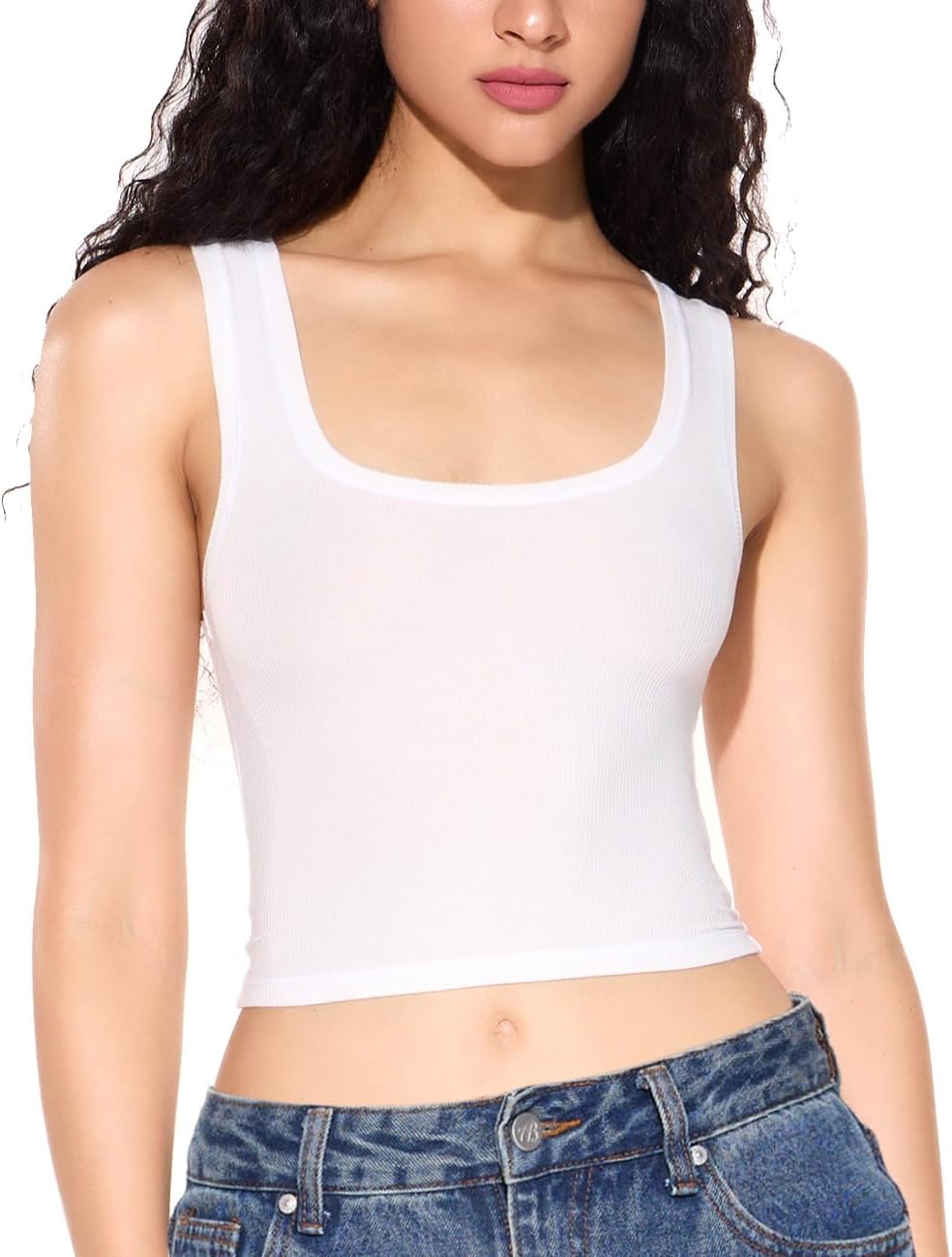 Women's Basic Sleeveless Crop Top Shirt Ribbed Scoop Neck Casual Summer Clothes...