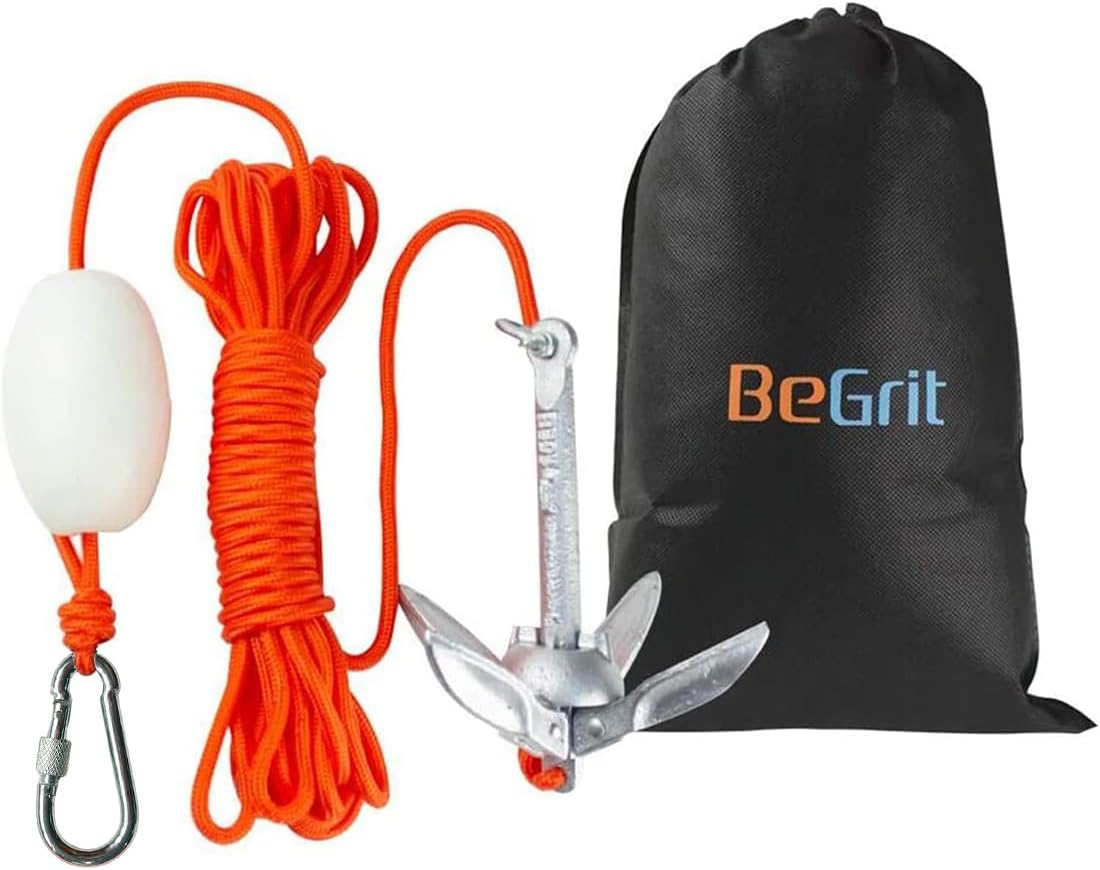 BeGrit Kayak Anchor 1.5 lb Small Boat Anchor Kit Folding Grapnel Anchor Carbon S...