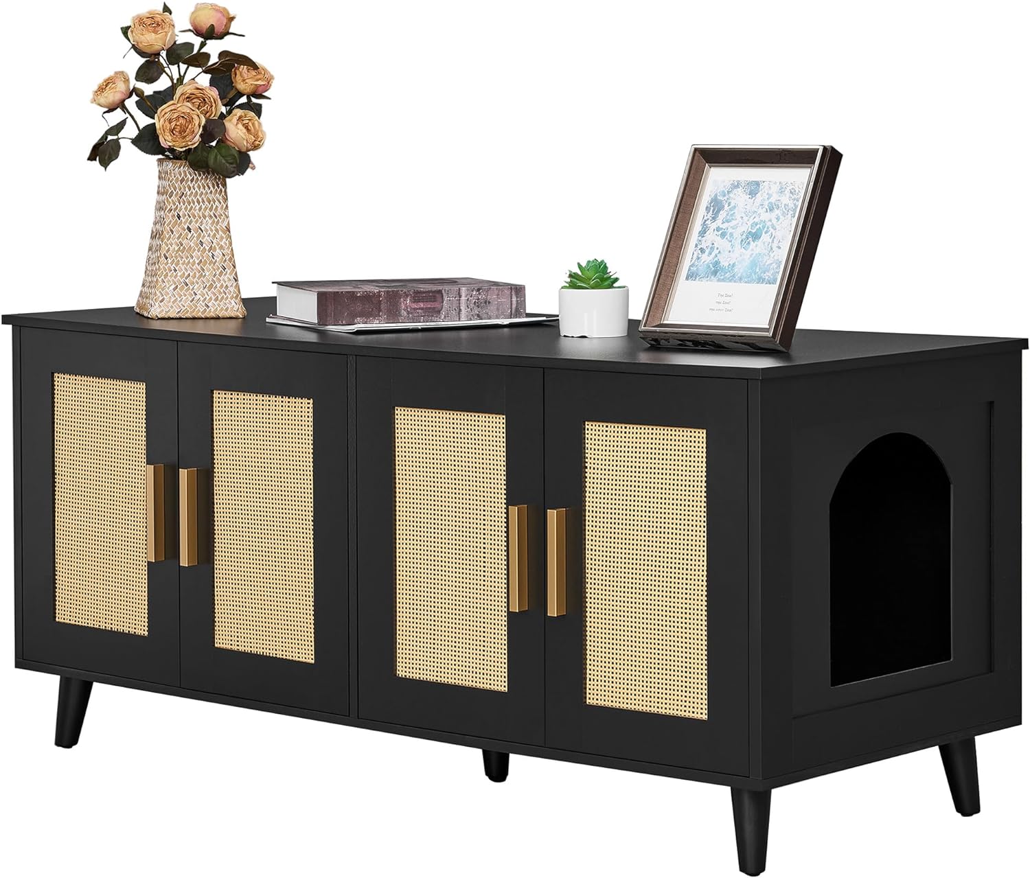 Homhedy Boho Cat Litter Box Enclosure for 2 Cats,Litter Box Furniture Hidden wit...