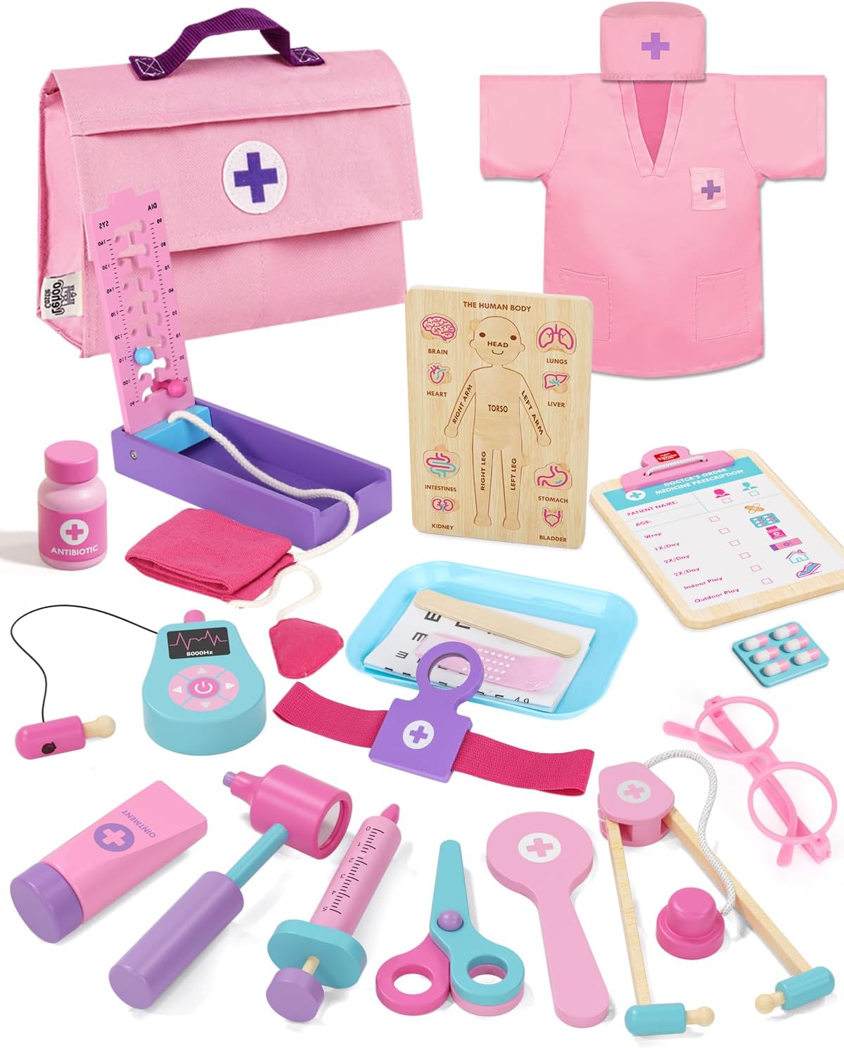 Lehoo Castle Doctors Set for Kids, 3 Year Old Girl Toys, Wooden Kids Doctors Kit...