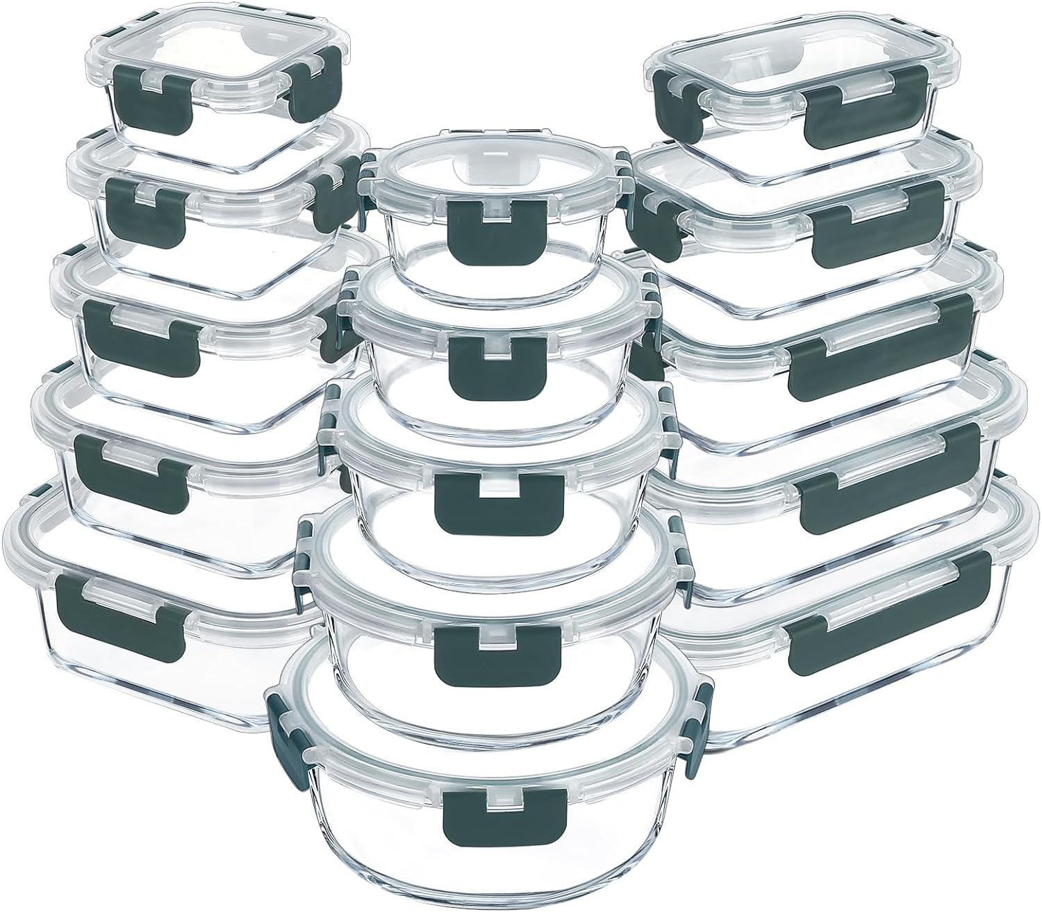 VERONES 30 Pieces Glass Meal Prep Containers Set, Airtight Glass Lunch Container...