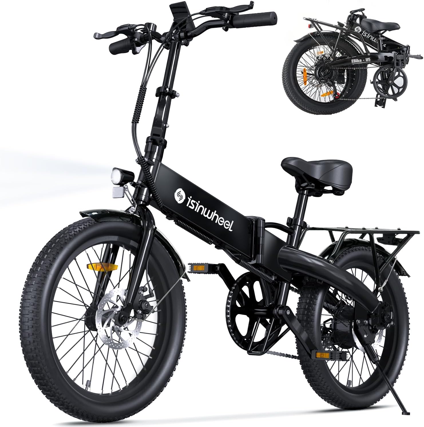 isinwheel U5 Electric Bike Adult 500W, 20" Folding Bikes, 20MPH Max Range 45+ Mi...