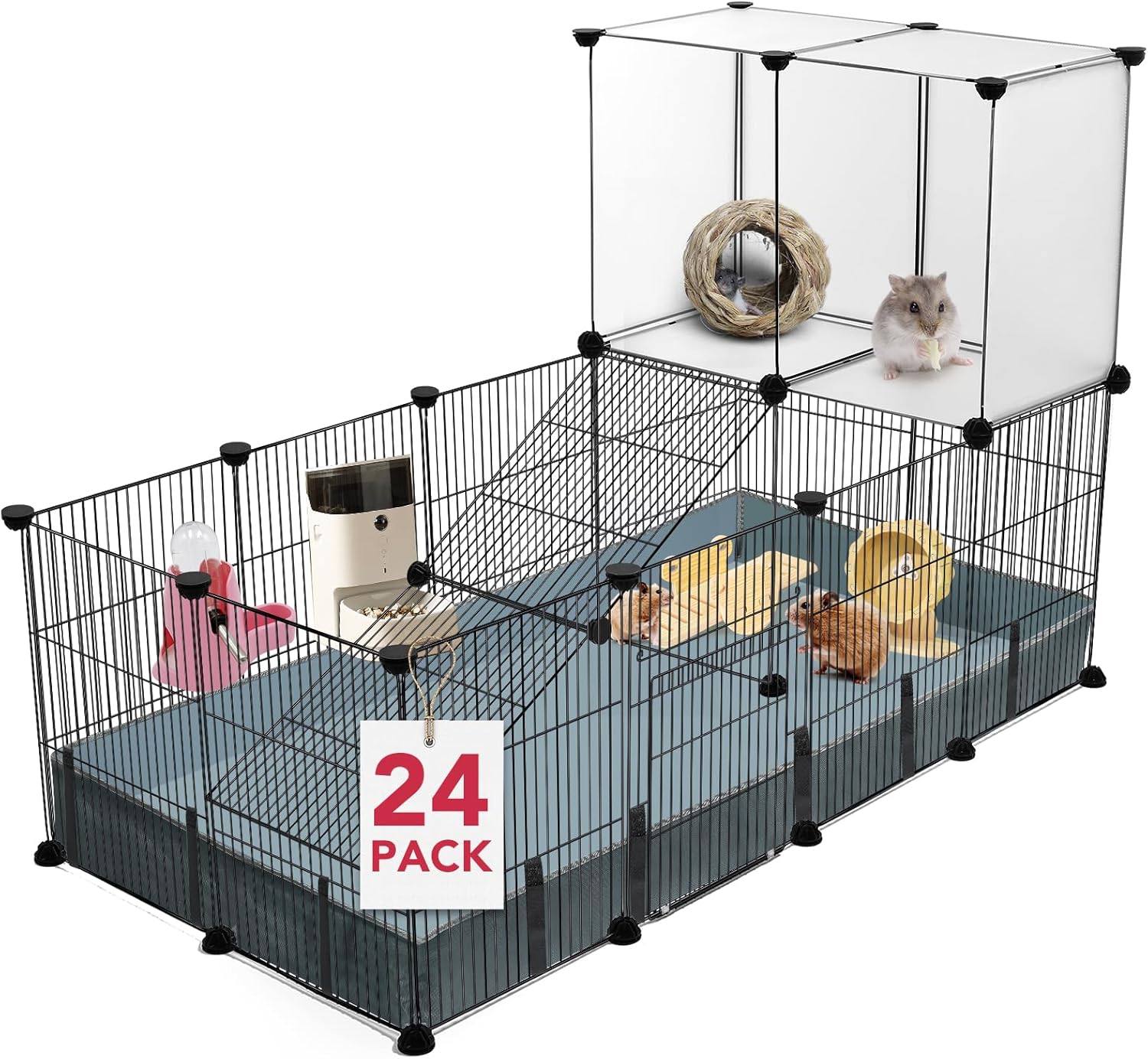 24 Panels Small Animal Playpen,Pet Playpen,C&C Cage for Guinea Pigs,Puppy Play P...