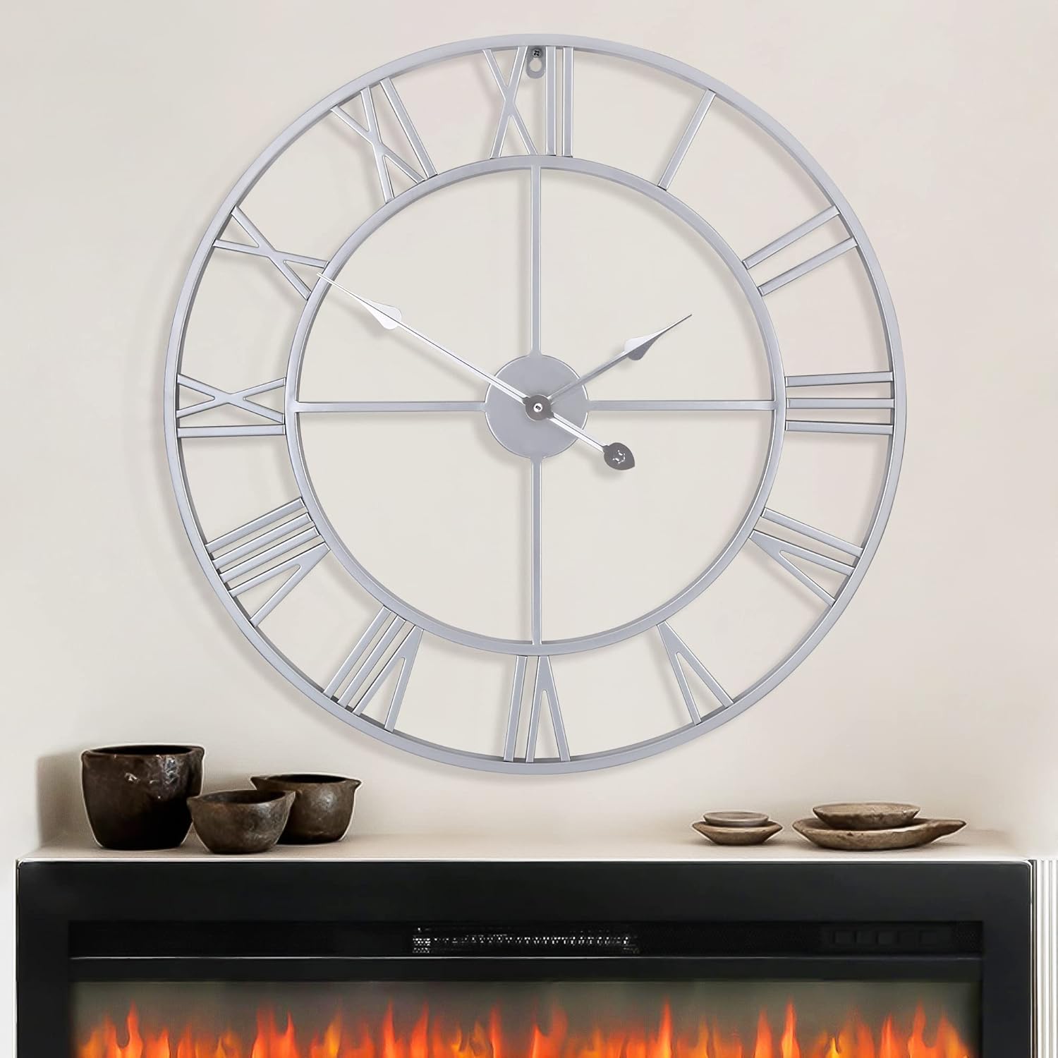 Large Modern Metal Wall Clocks Vintage Round Nearly Silent Little Ticking Batter...