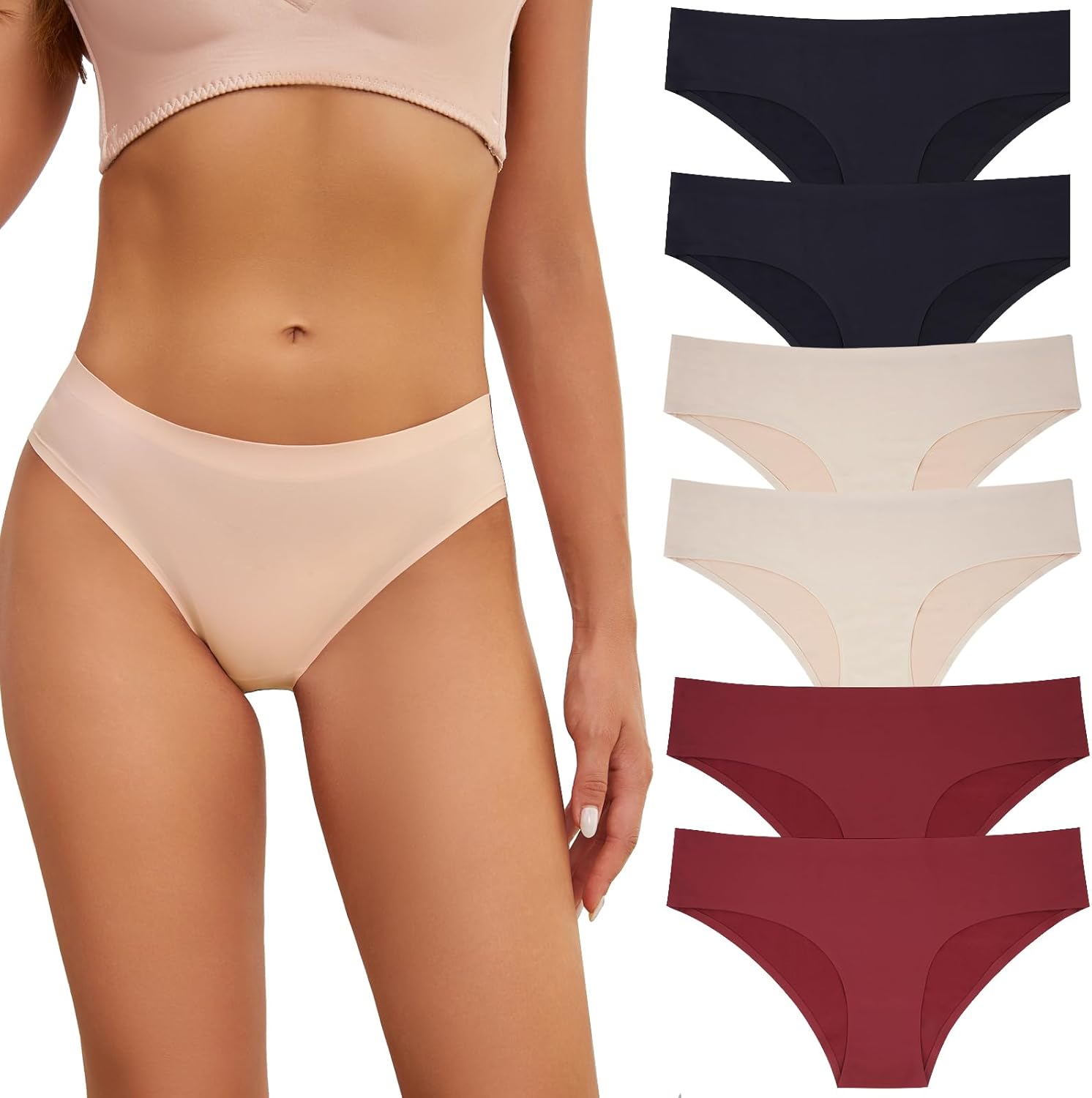 Seamless Underwear for Women No Show Panties Invisibles Briefs Soft Stretch Biki...