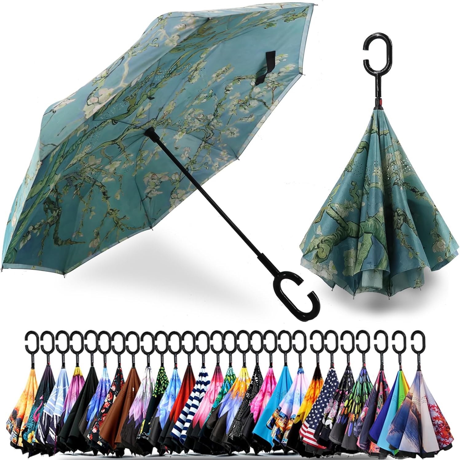 SIEPASA 49/56 Inch Inverted Reverse Upside Down Umbrella, Extra Large Double Can...