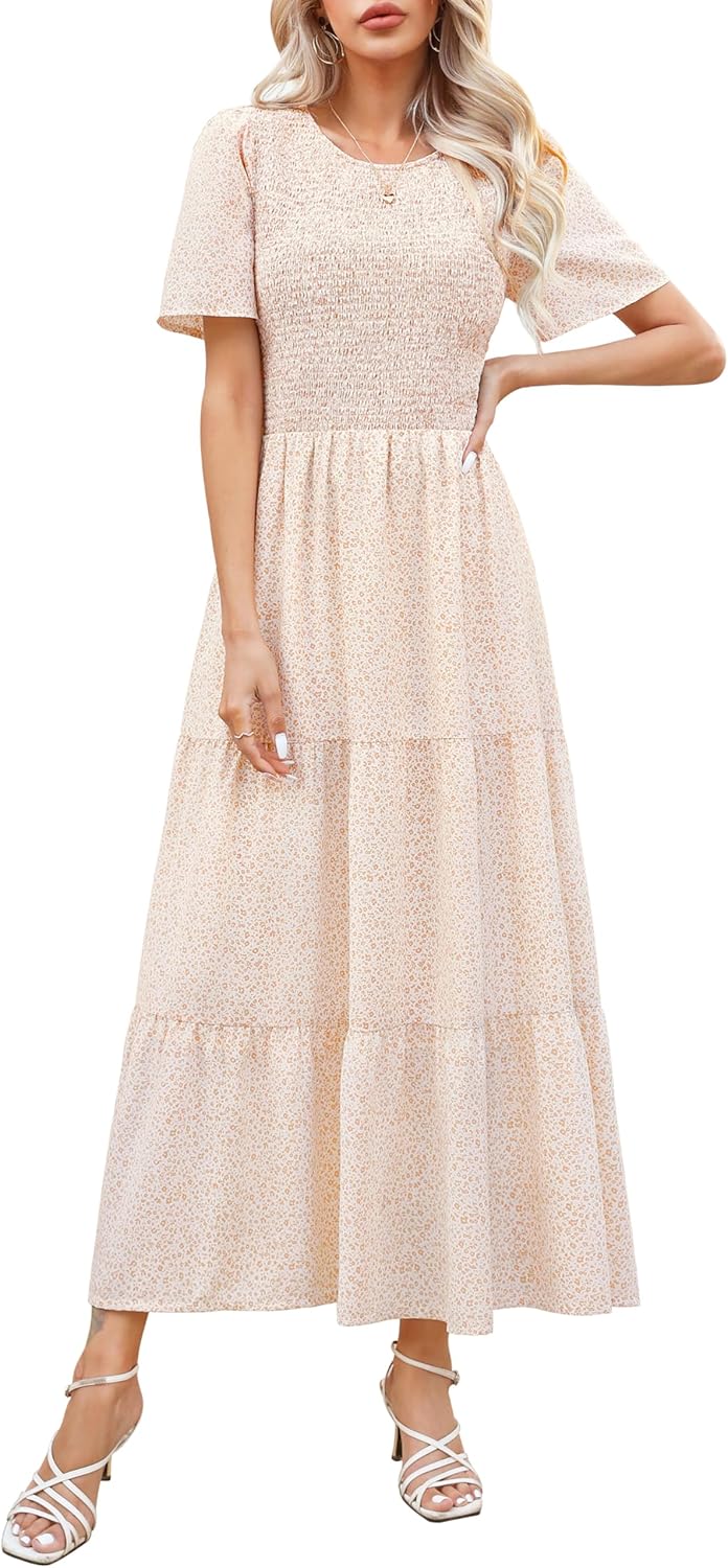 Maggeer Womens, Special Maxi Dress for 2024 Summer Fall, Innovative Smocked Wedd...