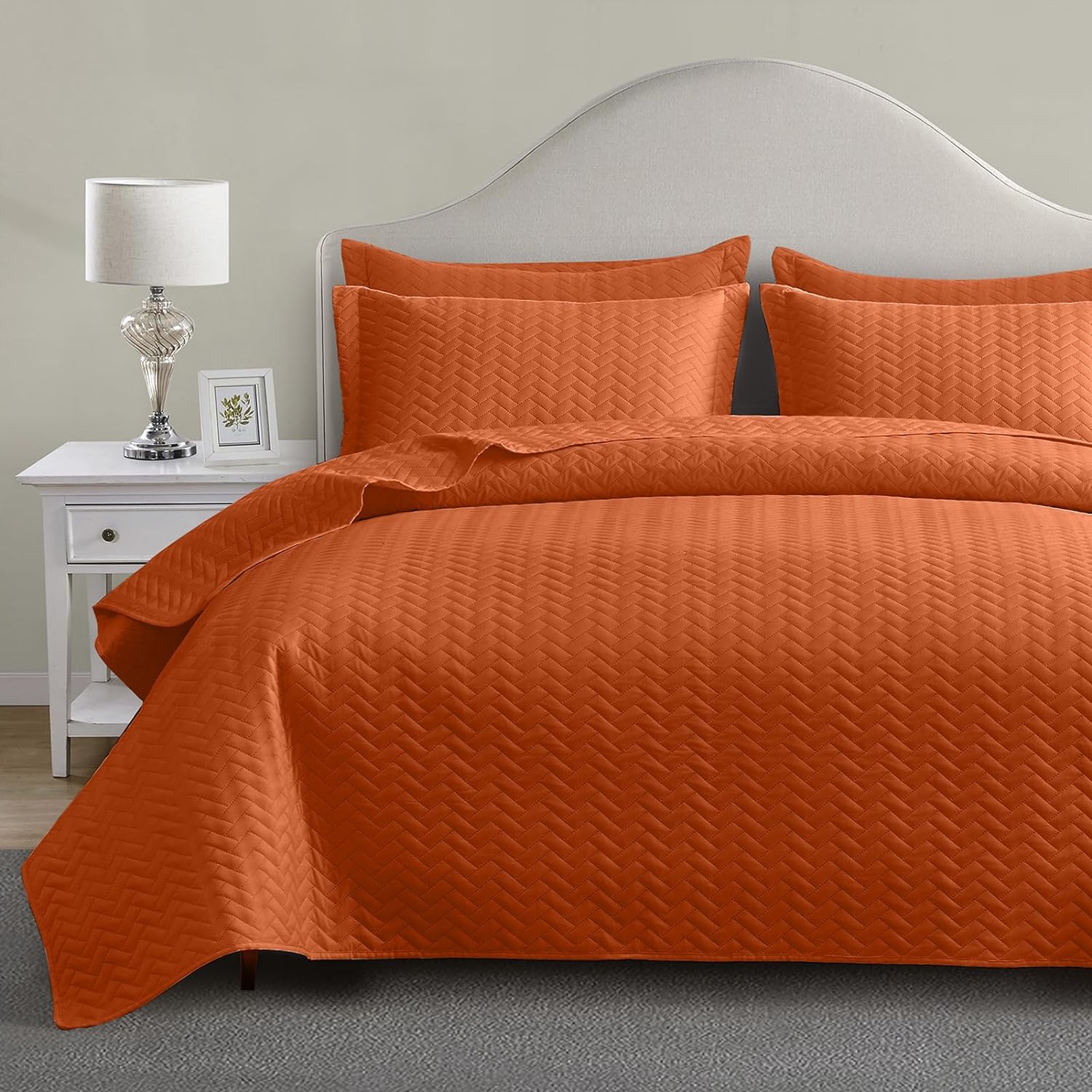 Maple&Stone Quilt Set Oversized King Size, 128"x120" Lightweight Burnt Orange Be...