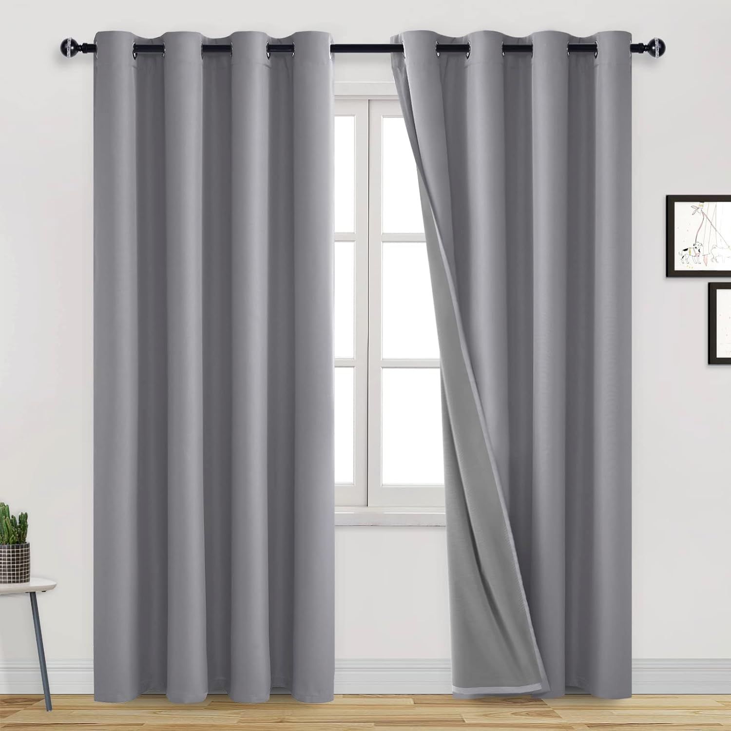 DWCN 100% Silver Grey Blackout Curtains, Special Curtains for Complete Darkness,...
