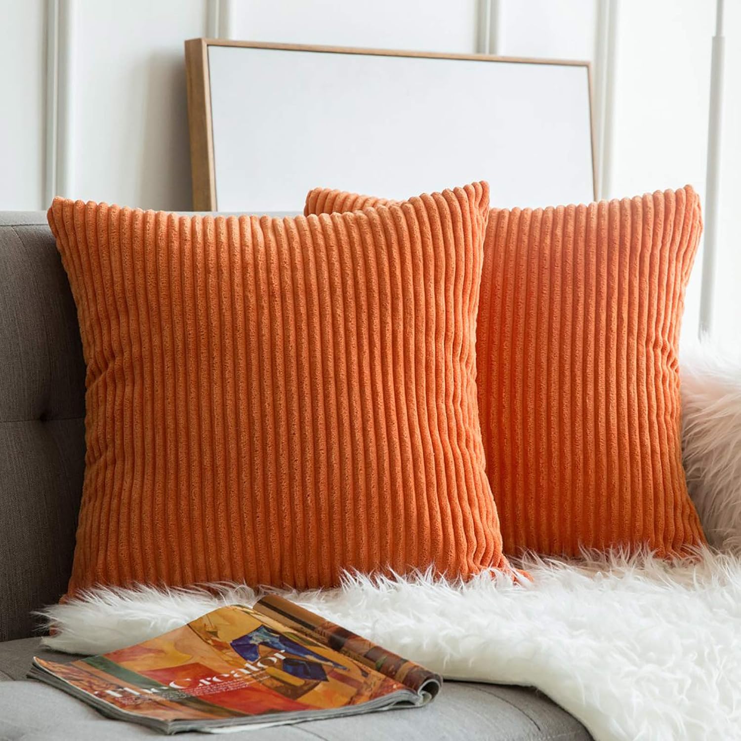 MIULEE Pack of 2 Orange Pillow Covers 18x18 Inch S...