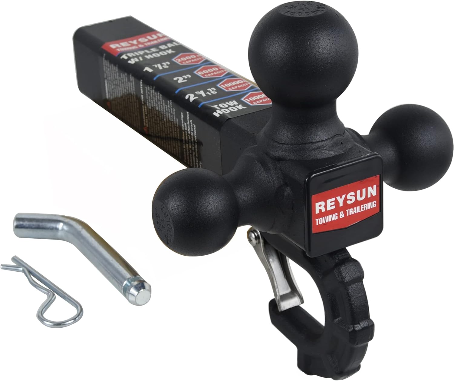 Trailer Hitch Tri Ball Mount with Hook, Tactical Tow Hook, Fits 2 inch Hitch Rec...