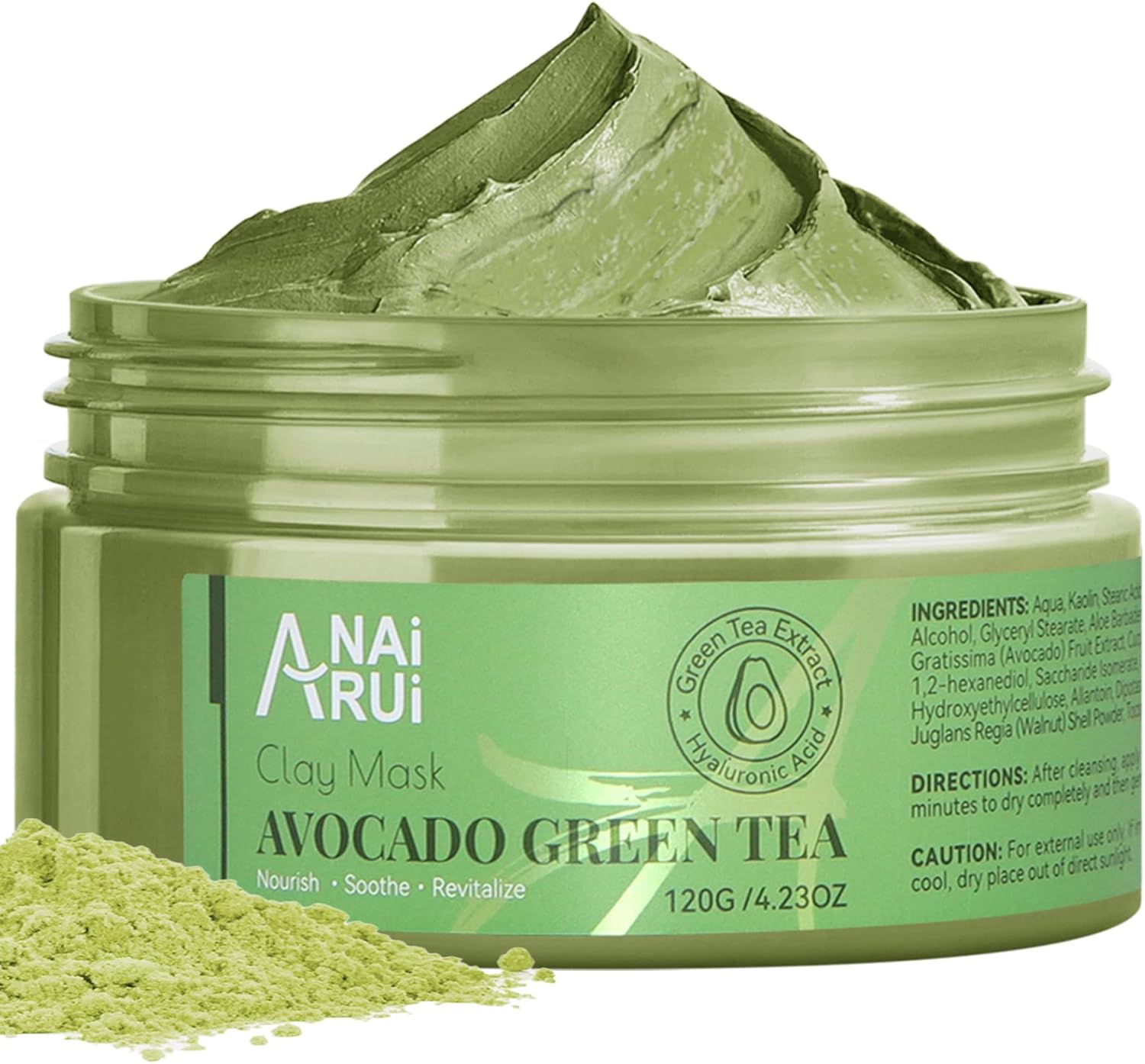 ANAiRUi Avocado Green Tea Clay Mask, Matcha Mud Mask, Hydrating, Moisturizing, D...