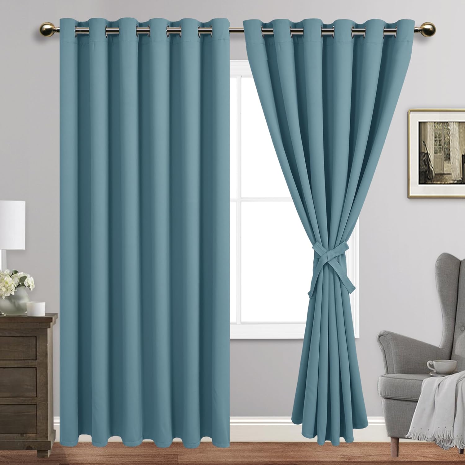 JIUZHEN Stone Blue Blackout Curtains, Special Thermal Insulated Grommet Curtains...
