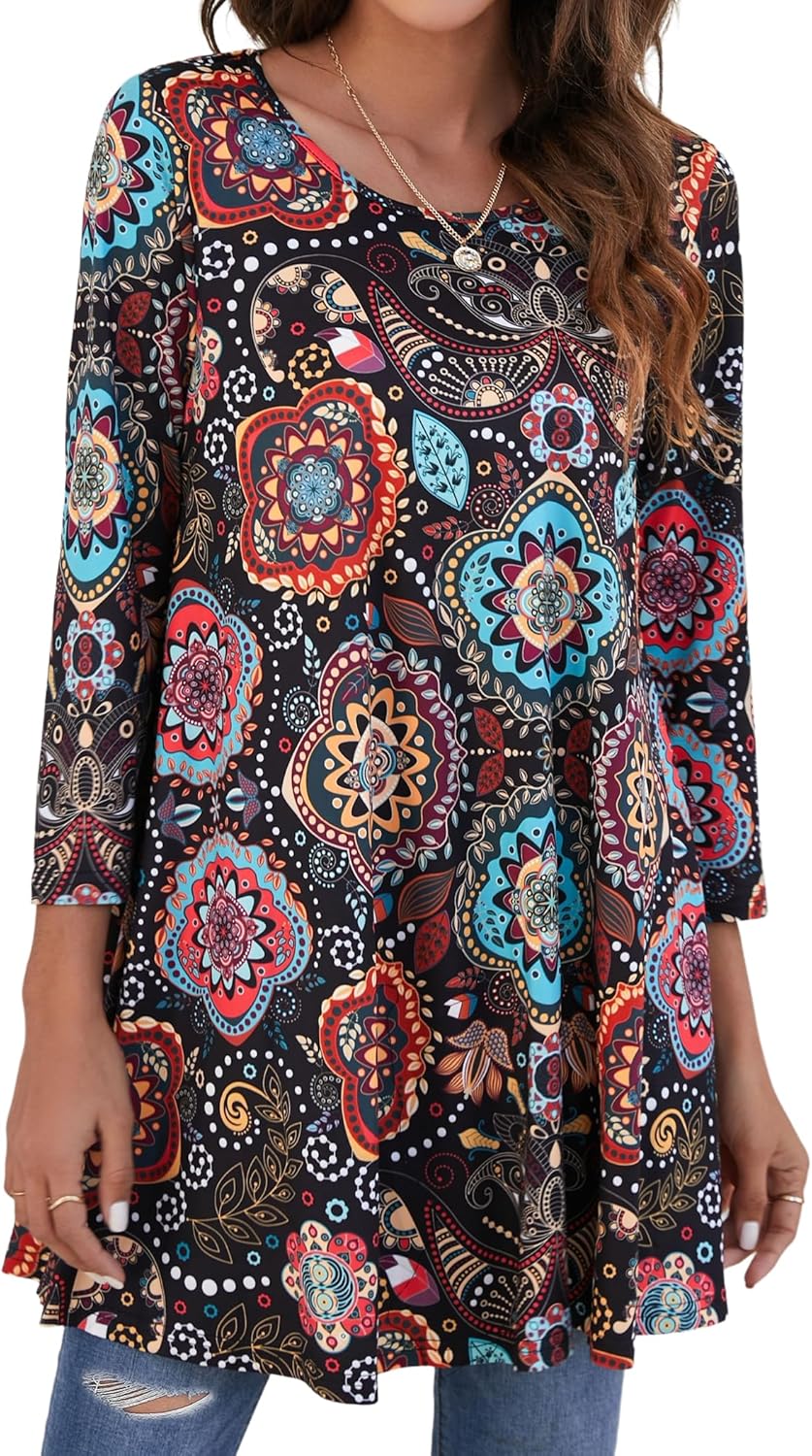 Enmain Womens Casual Tunic Tops Long Sleeve Ladies Longline Tunic Blouse Shirts...