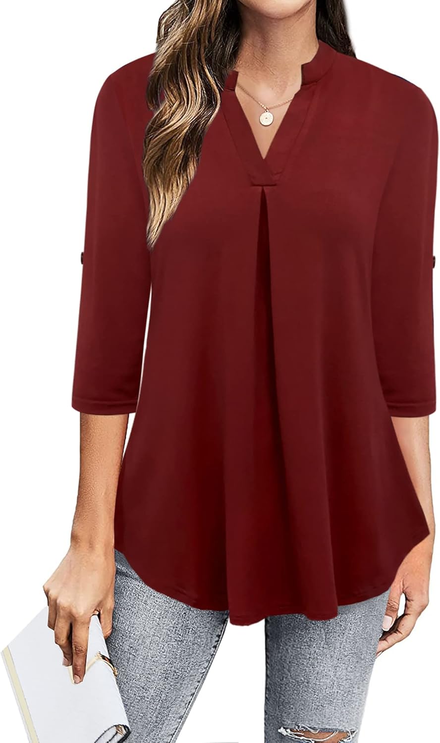 Ninedaily Womens Tops Dressy Casual 3/4 Sleeve V Neck Chiffon Shirt Work Blouses...