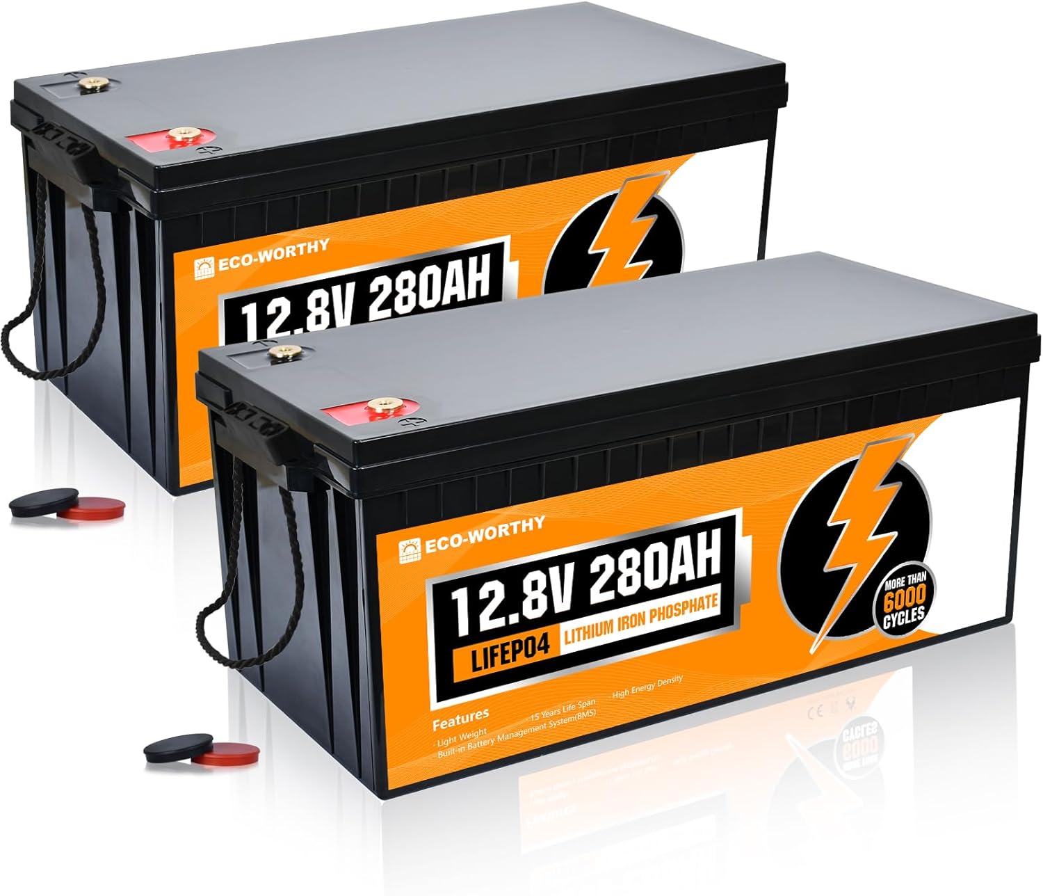 ECO-WORTHY 2-Pack 12V 280Ah LiFePO4 Lithium Battery,7168Wh Energy,6000+ Deep Cyc...