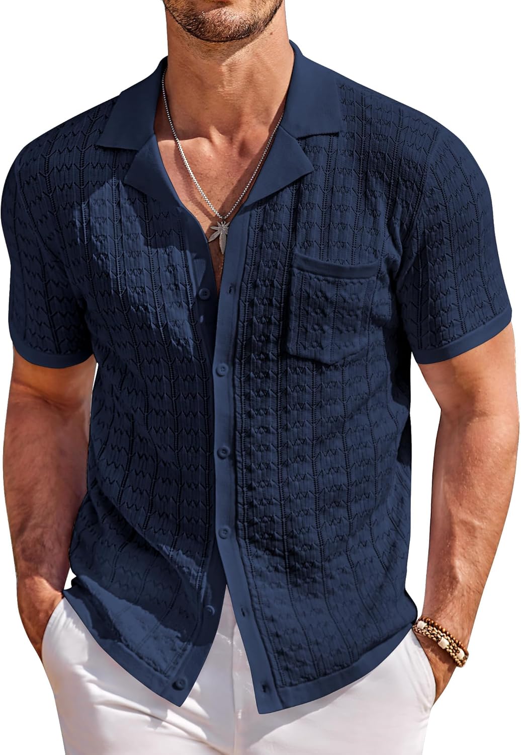 COOFANDY Men's Knit Button Down Shirt, Special Short Sleeve Vintage Polo Shirt,...