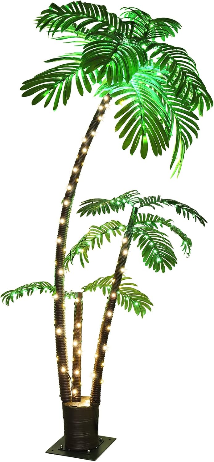 OUSHENG Lighted Palm Tree 6' 3.3' 2' Bar Outdoor Christmas Decorations Decor, Li...