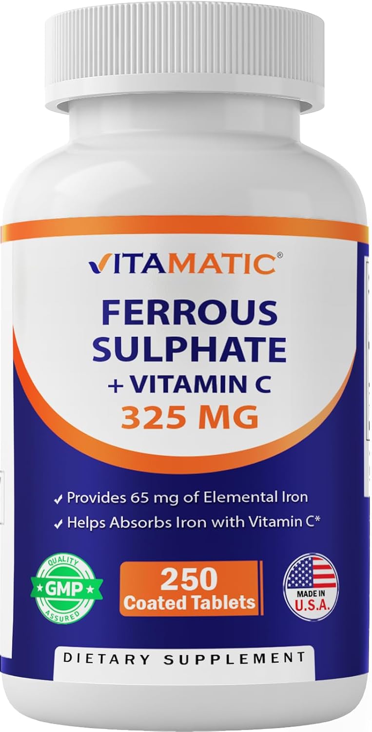 Vitamatic Ferrous Sulphate 325 mg + Vitamin C 100 mg - (65 mg Elemental Iron) Hi...