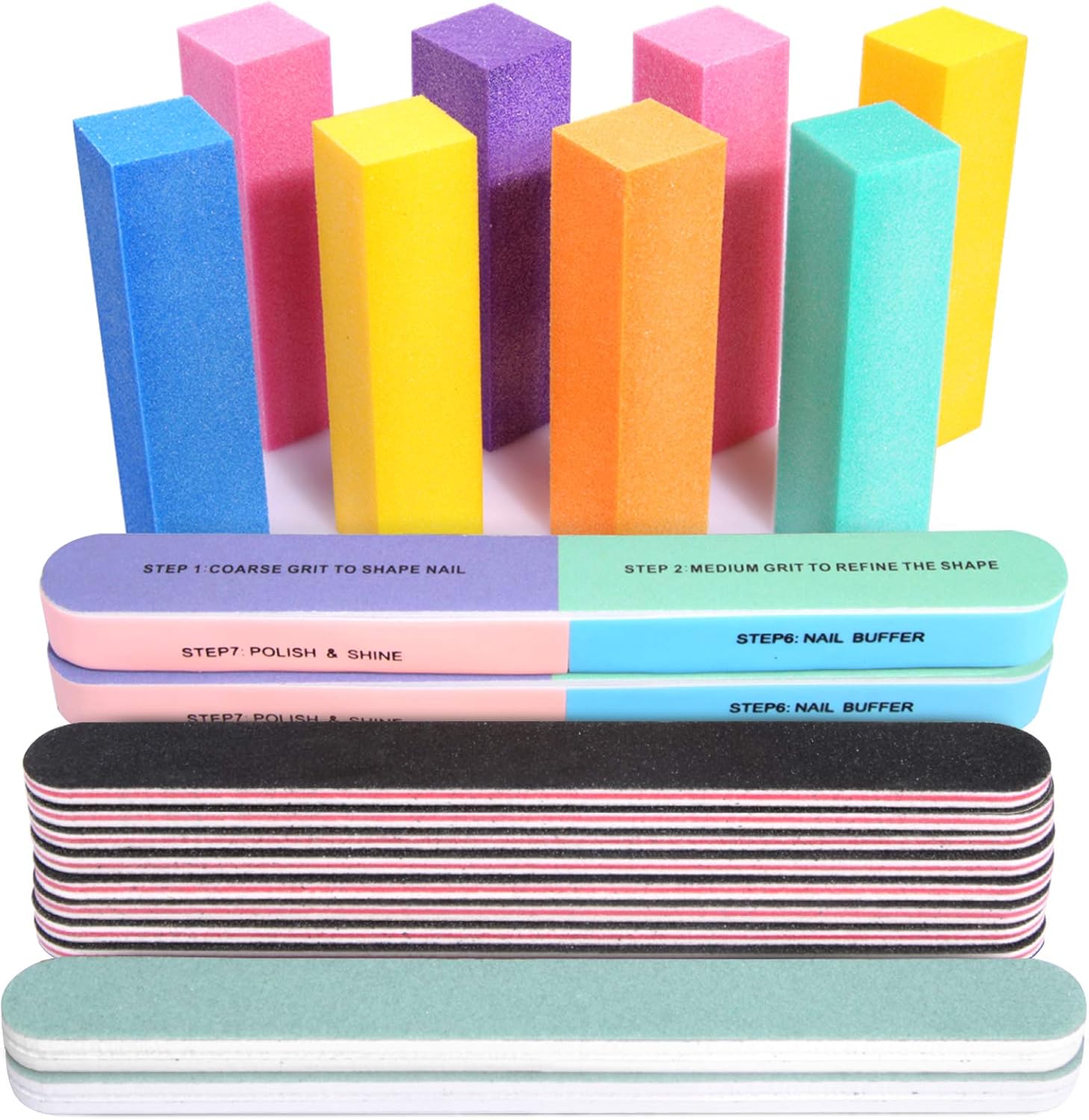 FANDAMEI Nail Files and Buffers, 20PCS Professional Manicure Tools Kit. Rectangu...