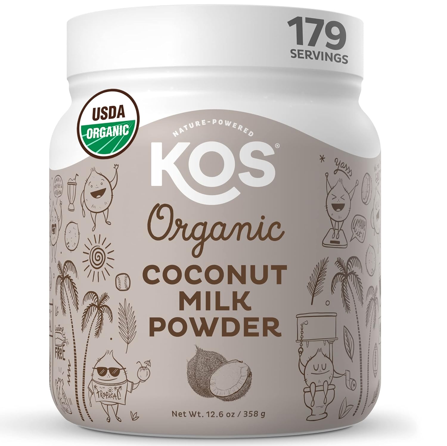 KOS Organic Coconut Milk Powder, USDA Certified Organic - 0g Sugar, MCT Plant Ba...