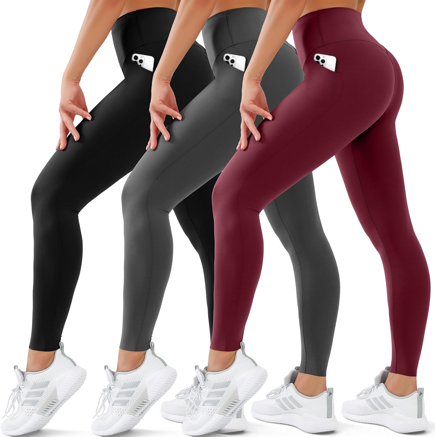 3 Pack Leggings for Women High Waisted No See-Through Tummy Control Soft Yoga Pa...