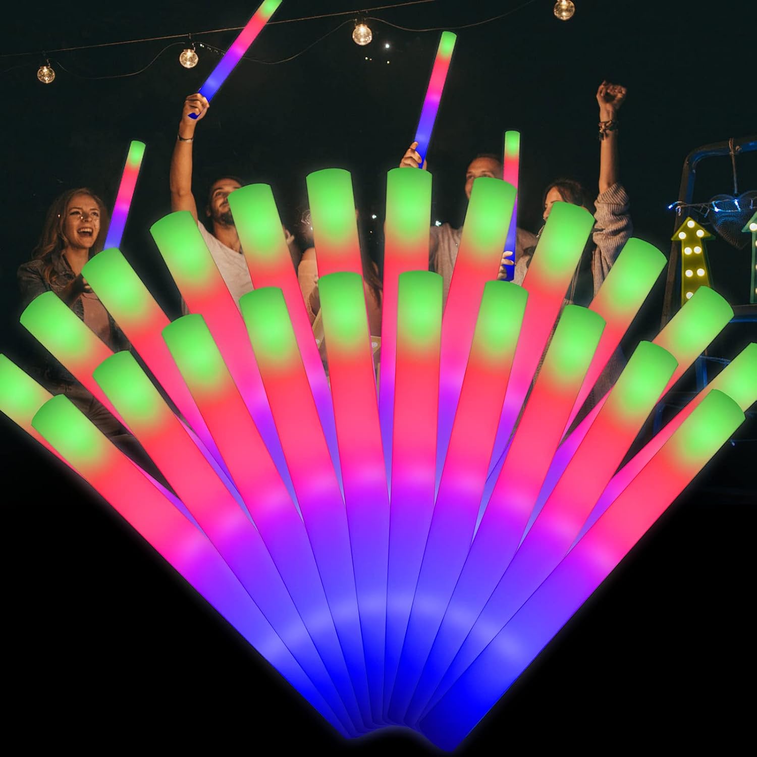 LifBetter 42 Pcs Glow Sticks Bulk- LED Foam Sticks in The Dark with 3 Modes Flas...