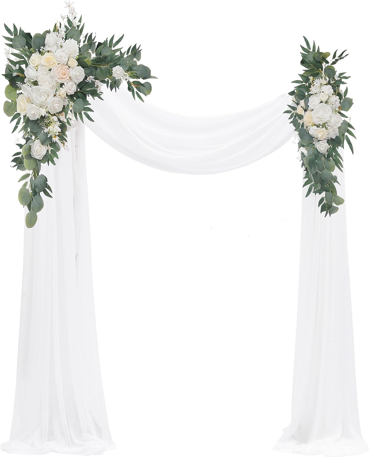 Floroom Arch Flowers with Drapes Kit (Pack of 4) - 2pcs Artificial Ivory & White...