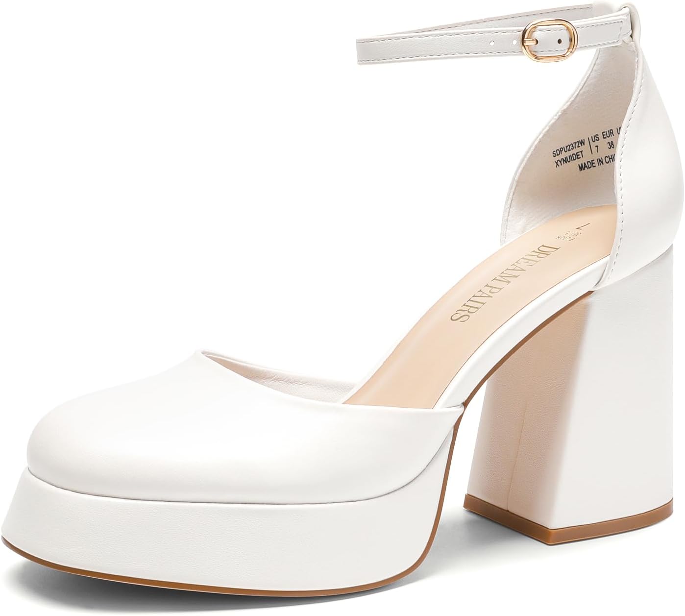DREAM PAIRS Women's Chunky Platform High Heels Closed Toe Block Ankle Strap Dres...