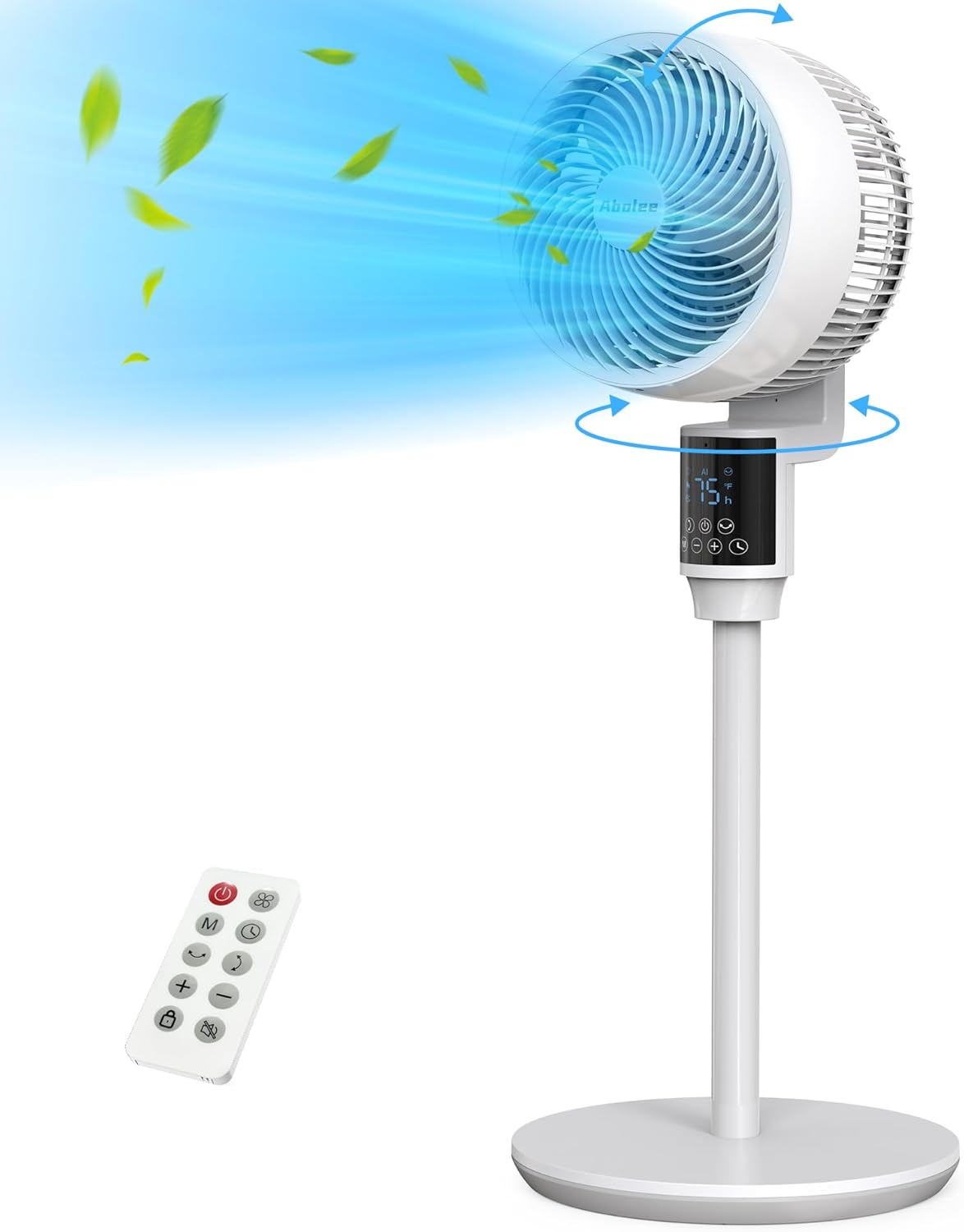 Abolee Pedestal Fan for Bedroom, Pedestal Fan with Remote, 80ft Air Circulator f...