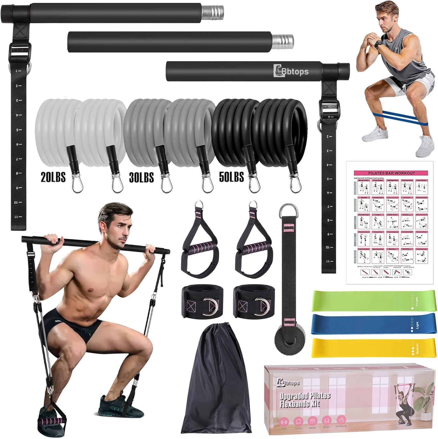 Pilates Bar Kit with Resistance Bands,Pilates Bar with Stackable Bands Workout E...