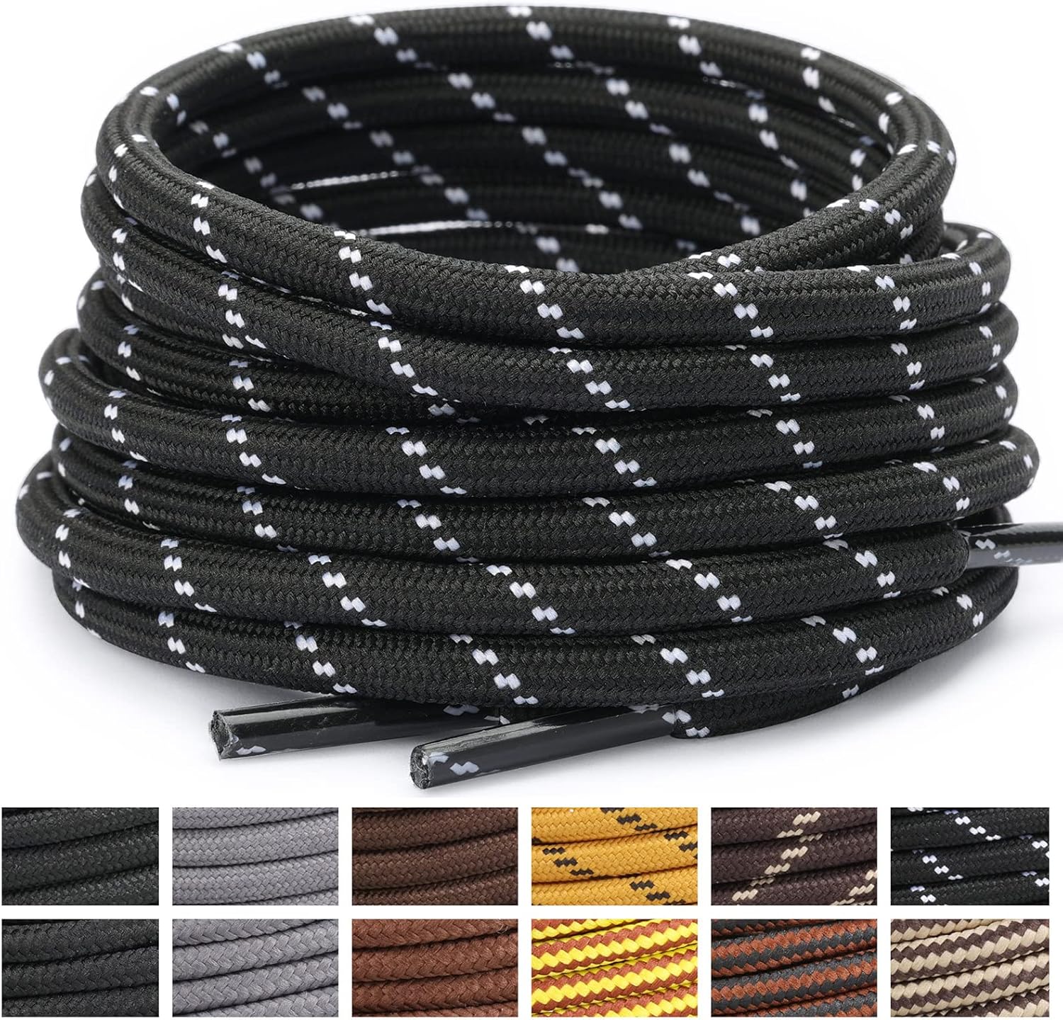 Stepace Round Shoelaces [2 Pairs] Heavy Duty Boot Shoe Laces for Hiking Work Boo...