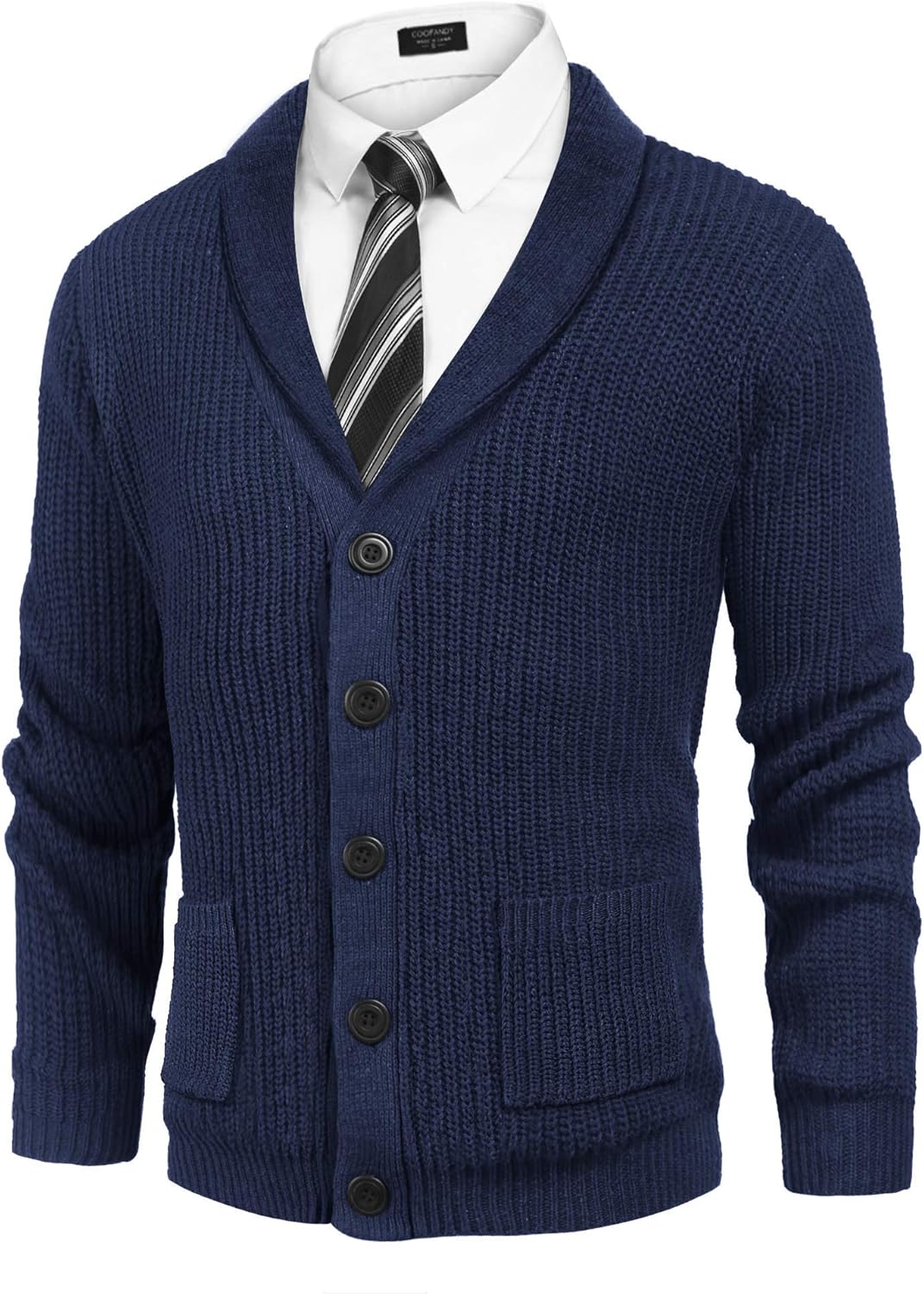 COOFANDY Men's Shawl Collar Cardigan Sweater Slim Fit Cable Knit Button up Sweat...