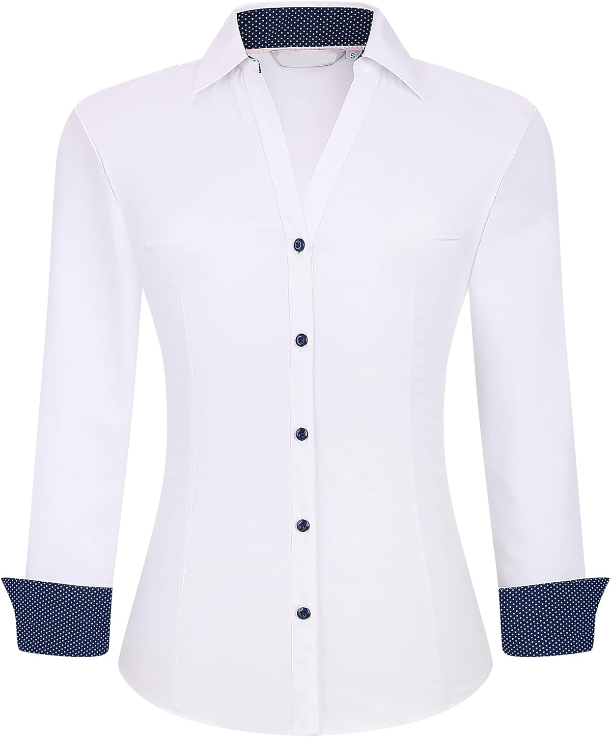 WARHORSEE Womens Button Down Shirt Long Sleeve Work Dress Shirts, V Neck Easy Ca...