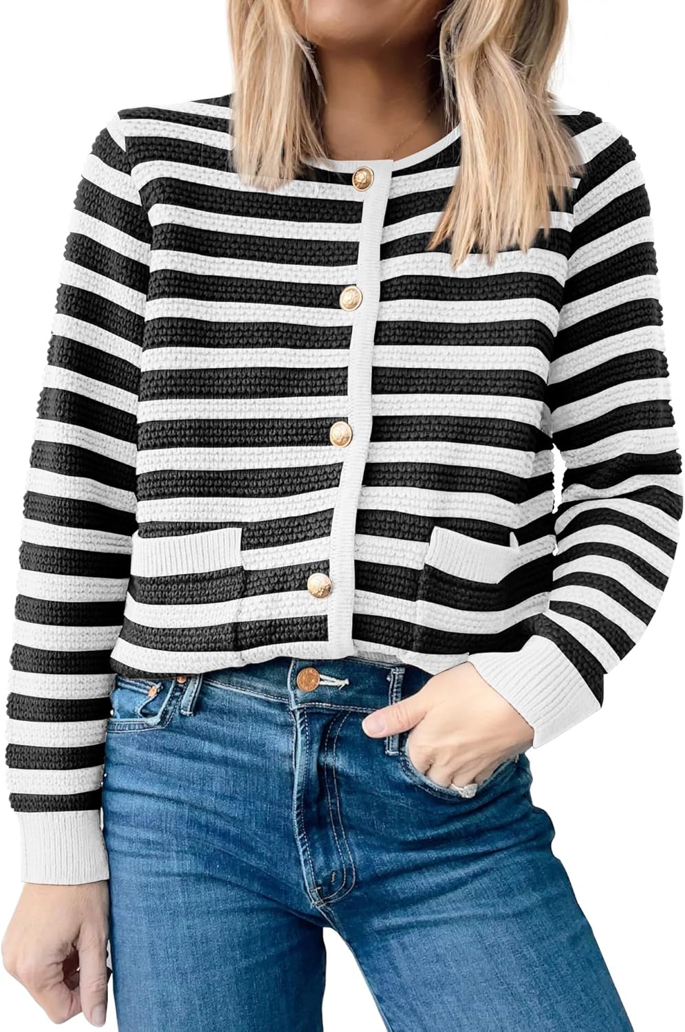 ANRABESS Women's Cropped Cardigan Sweater 2024 Fall Button Down Tweed Knit Lady...