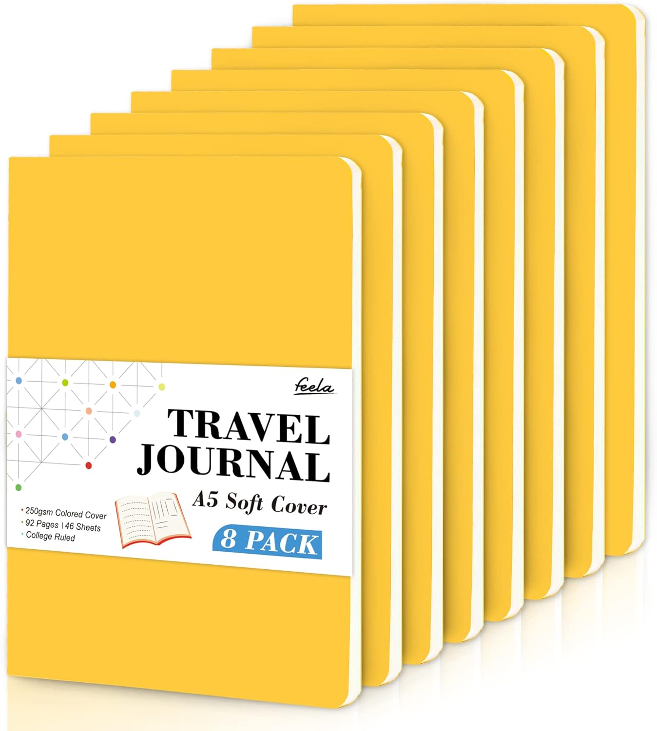 feela 8 Pack Soft Cover Journal Bulk, Notebooks College Ruled for Work, Lined Tr...