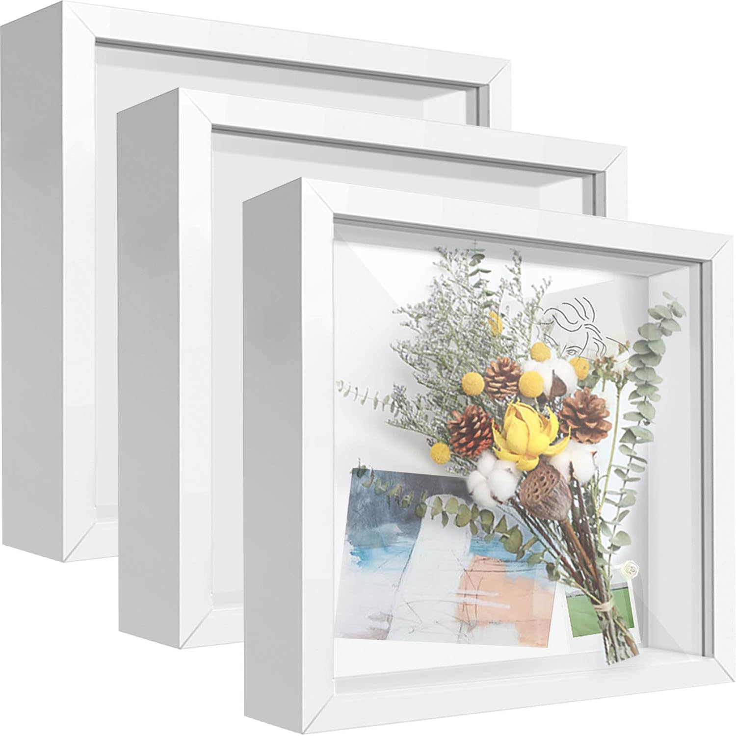 8x8 Shadow Box Frame Display Case with Letter Stickers, 3D Picture Frame, Displa...