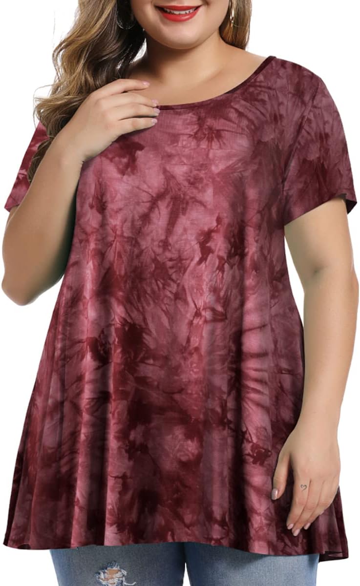 MONNURO Womens Short Sleeve Casual Loose Fit Flare Swing Tunic Tops Basic T-Shir...
