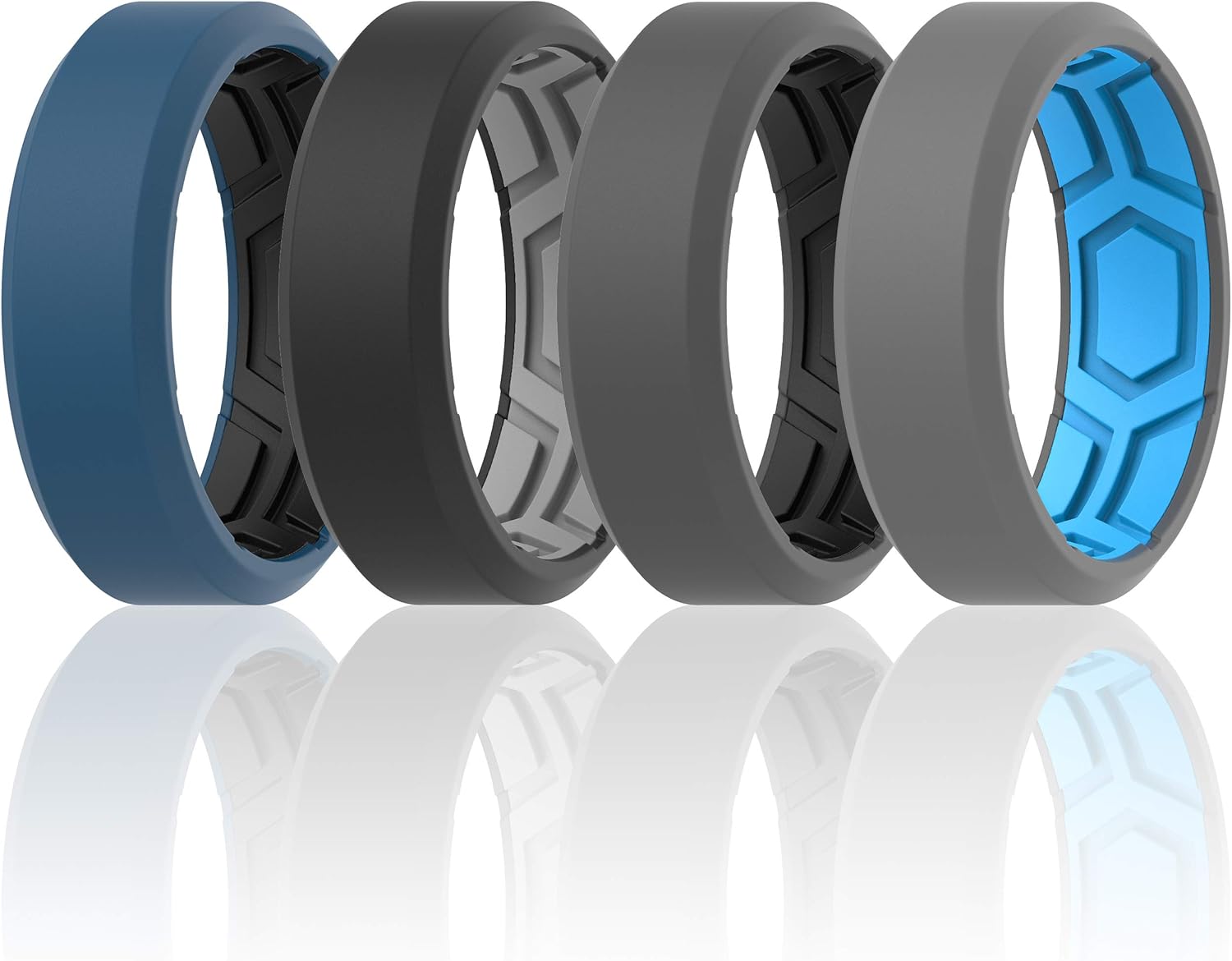 ThunderFit Men Breathable Air Grooves Silicone Rings Wedding Bands 8mm Wide 2.4m...