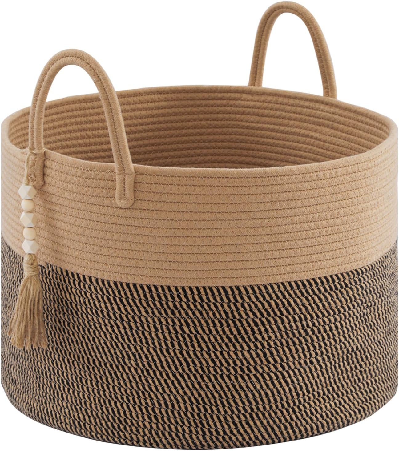 YOUDENOVA Laundry Basket With Wooden Hanging Bead, Toy Storage Basket for Kids,...