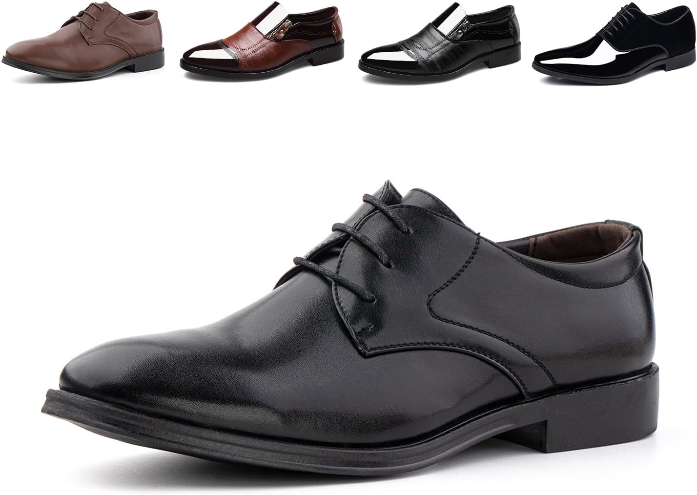 Oxford Shoes Men Formal Brogues Shoes Patent Leather Lace Up Derby Classic Dress...