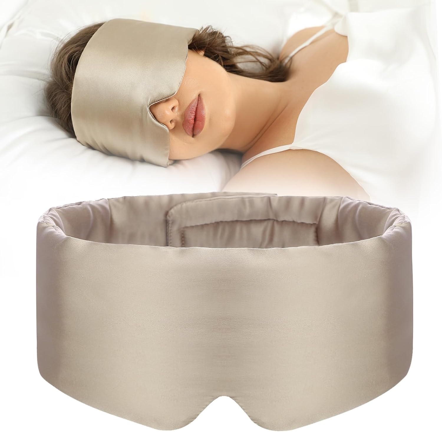 100% Mulberry Silk Sleep Mask Eye Mask for Women Man with Adjustable Band, for S...