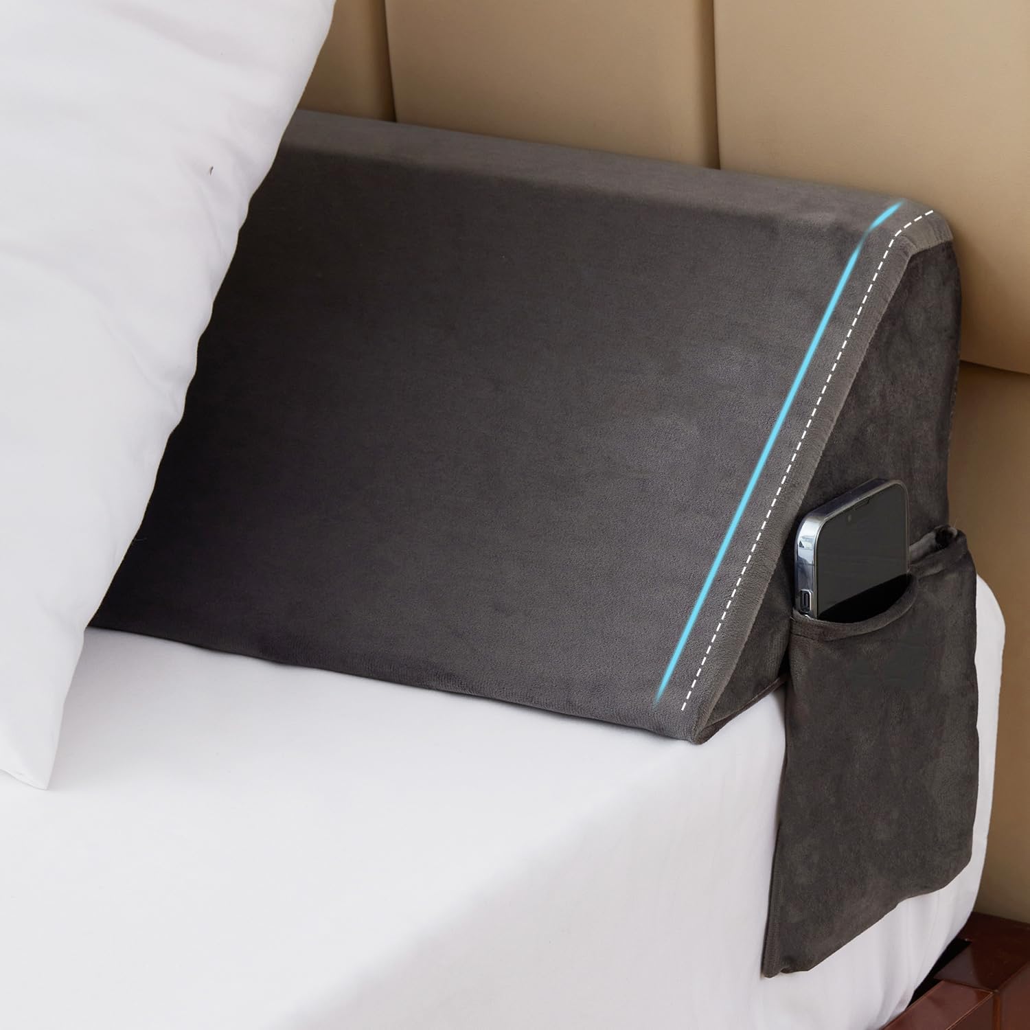 King Bed Wedge Pillow for Headboard, Foam Headboard Pillow, Bed Gap Filler, Matt...