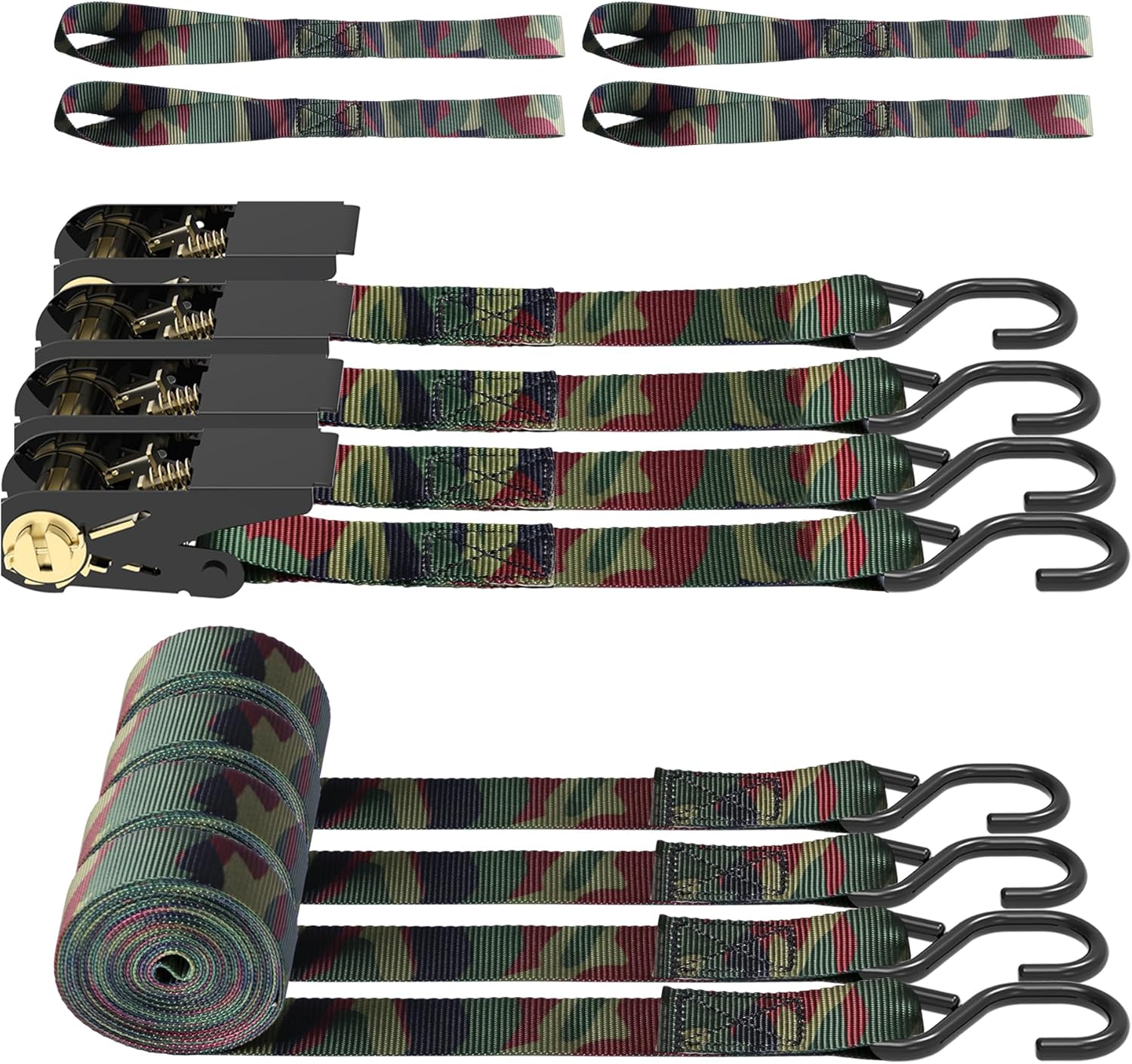 Ratchet Straps, 1500 lbs Breaking Strength - Premium 4X 15ft Tie Down Strap Set,...